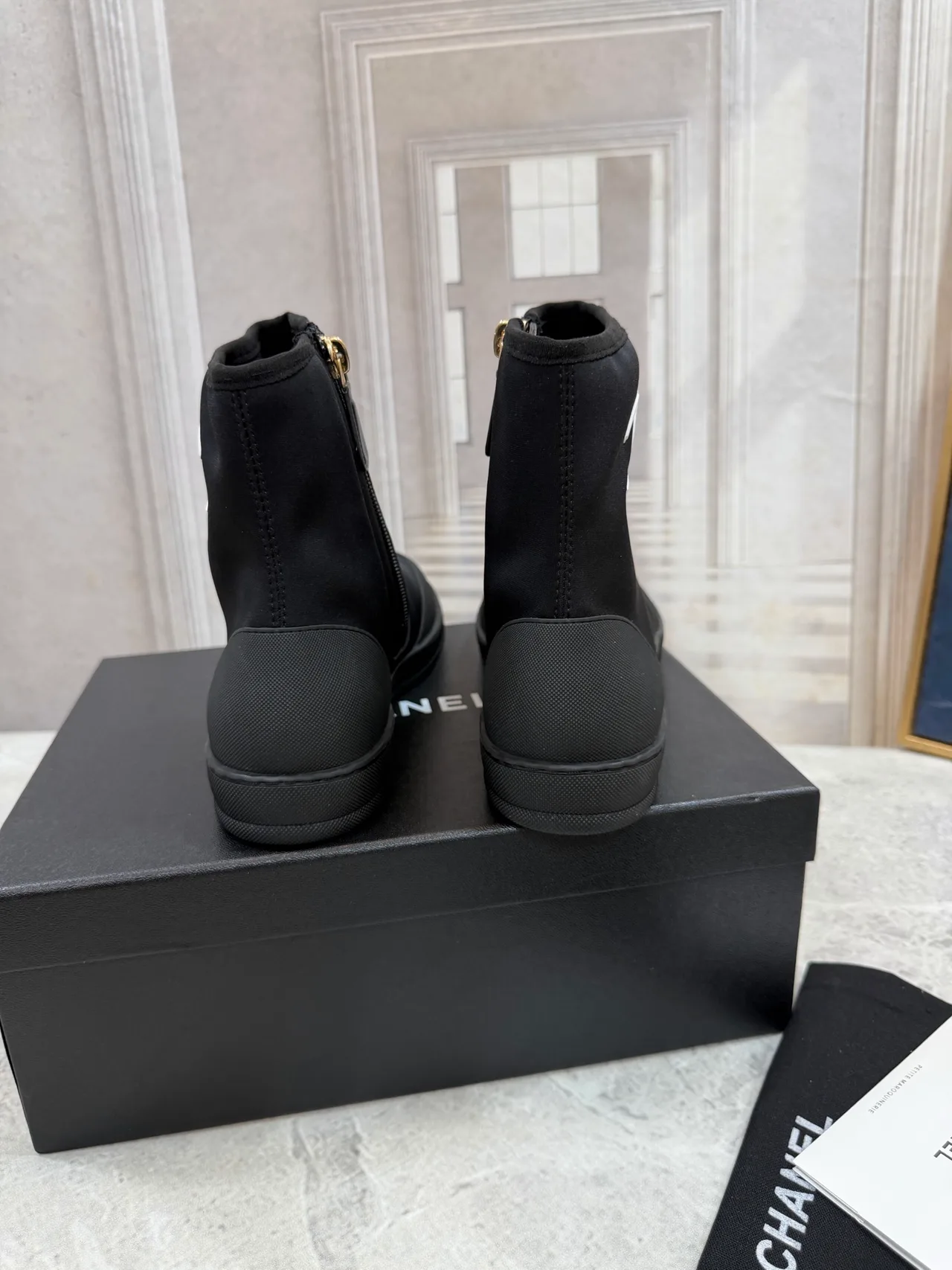 Chanel Cowhide Knit Ankle Boots in Black · view 7