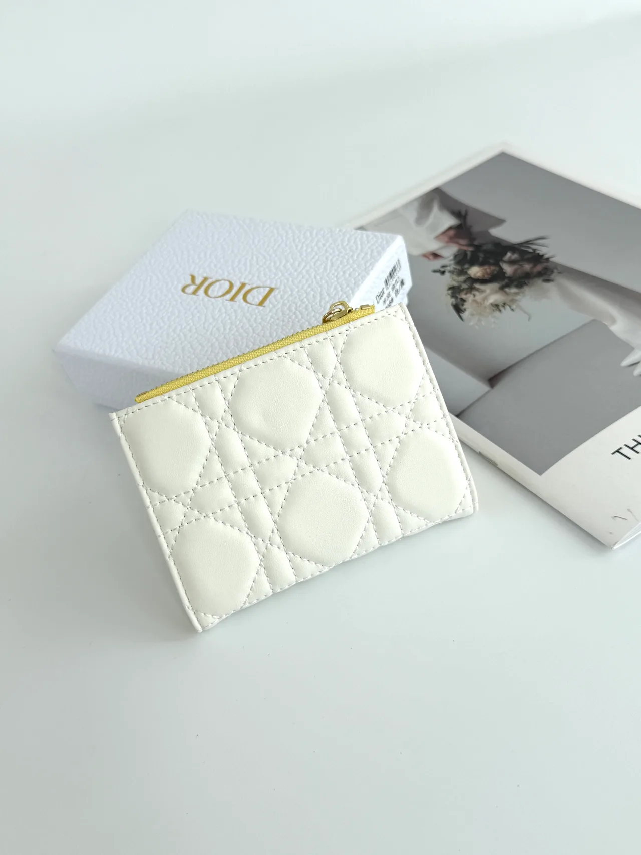 Dior Lambskin Quilted Glossy Wallet in White · view 2