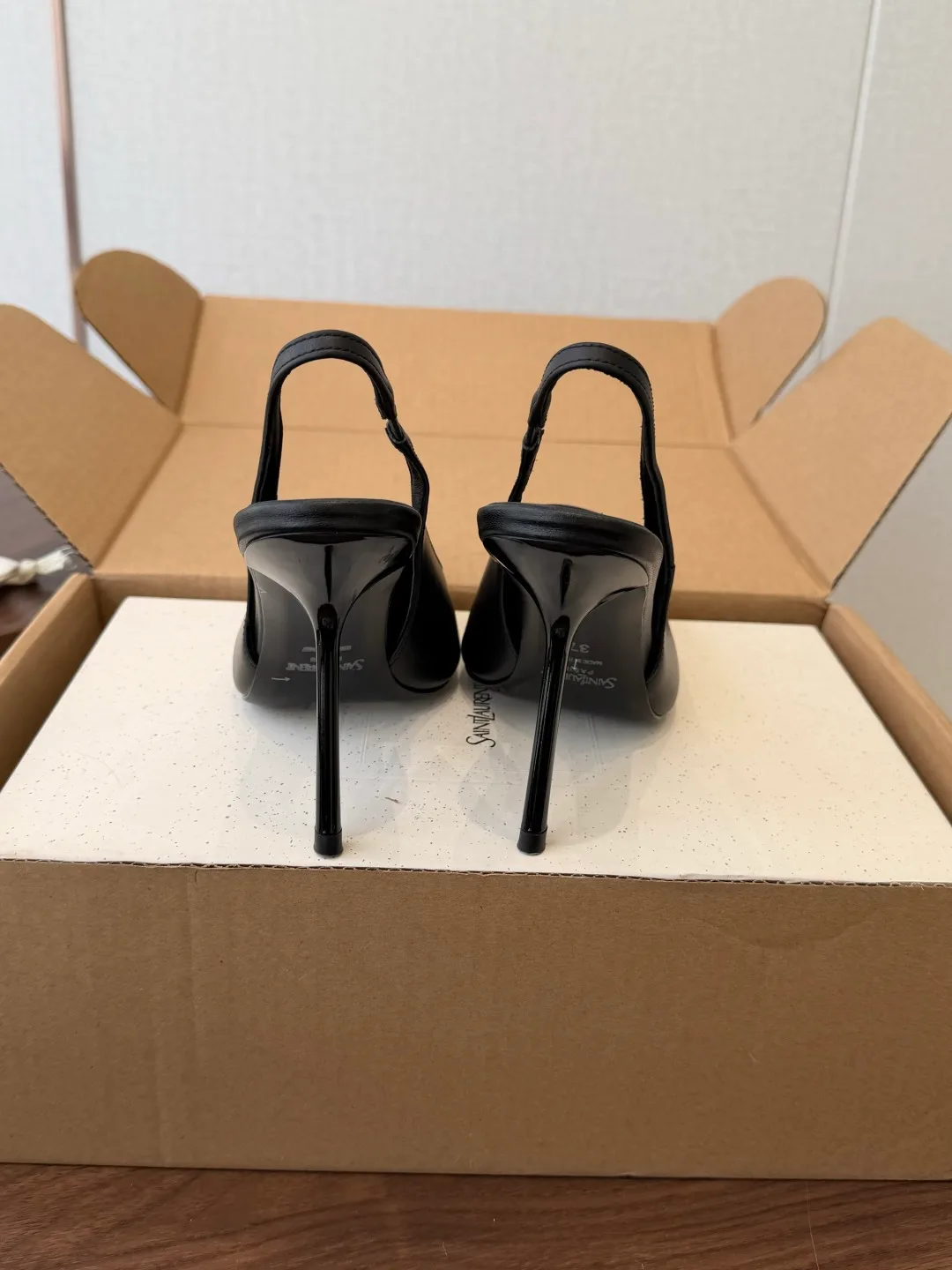 Saint Laurent Cowhide Slingback Heels in Black · view 8