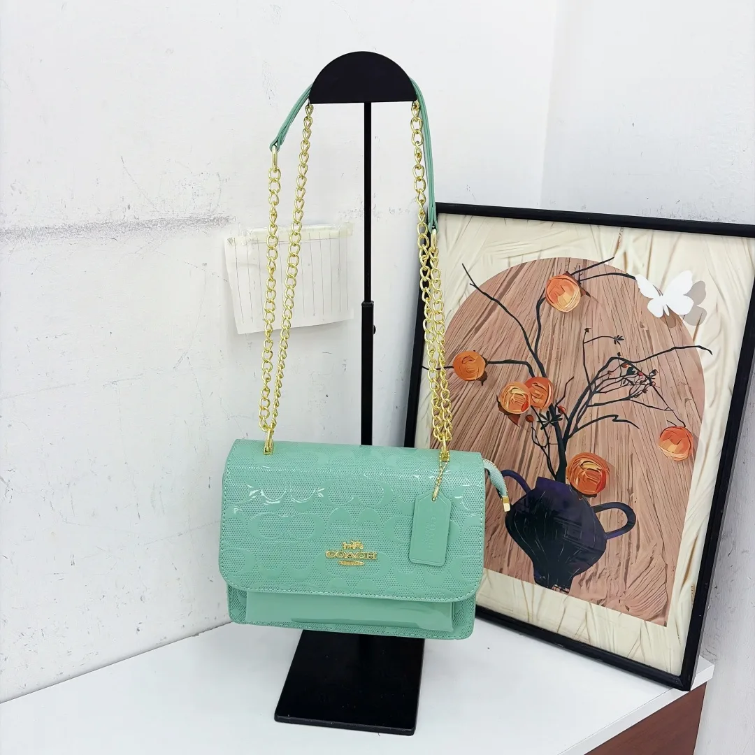 Coach Chain Flap Bag in Tan & Brown & Green & White & Red & Black · view 3