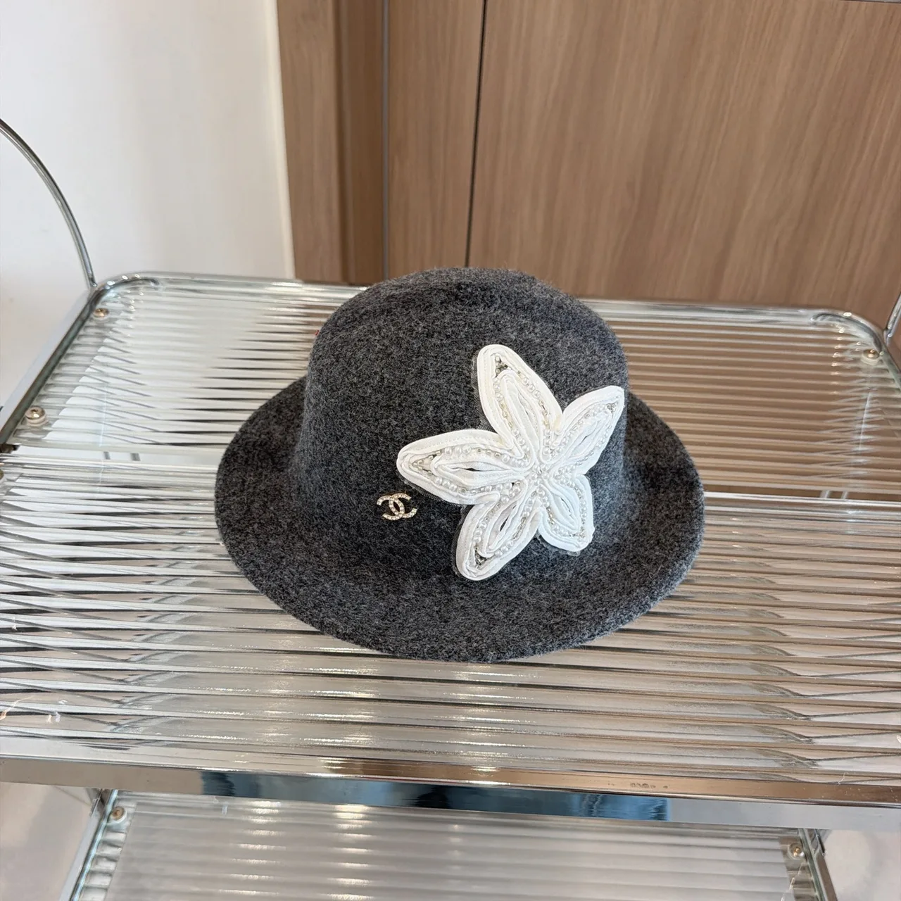 Chanel Flower knit bucket hat in Brown & Grey & Black & Cream & Red · view 3
