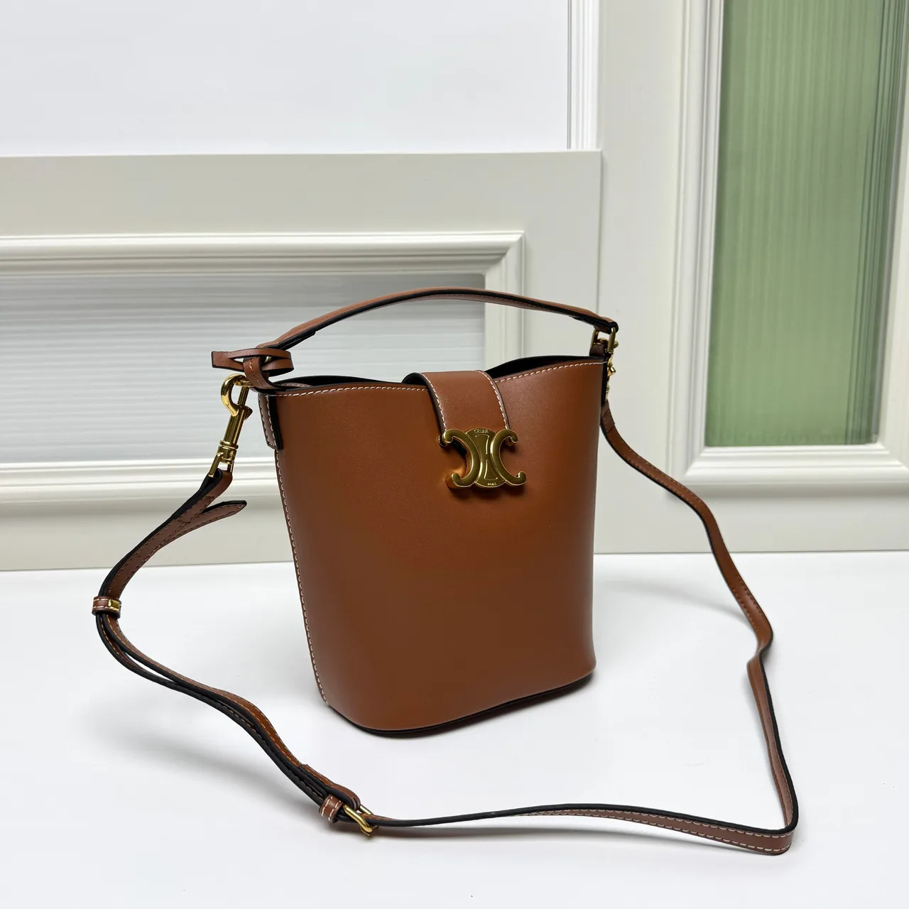 Celine Calfskin Smooth Bucket Bag in Brown · view 3