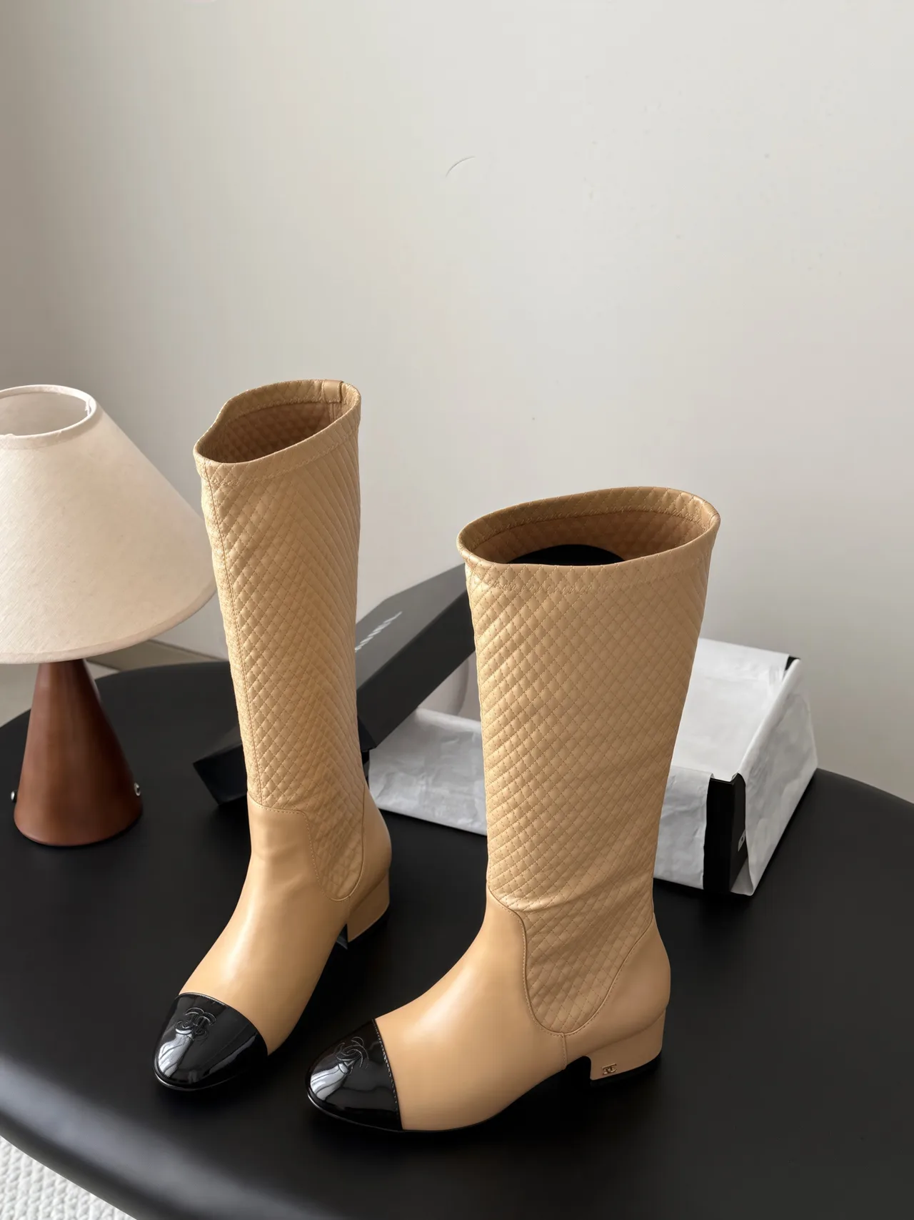 Chanel Cowhide Knee-High Boots in Beige · view 5