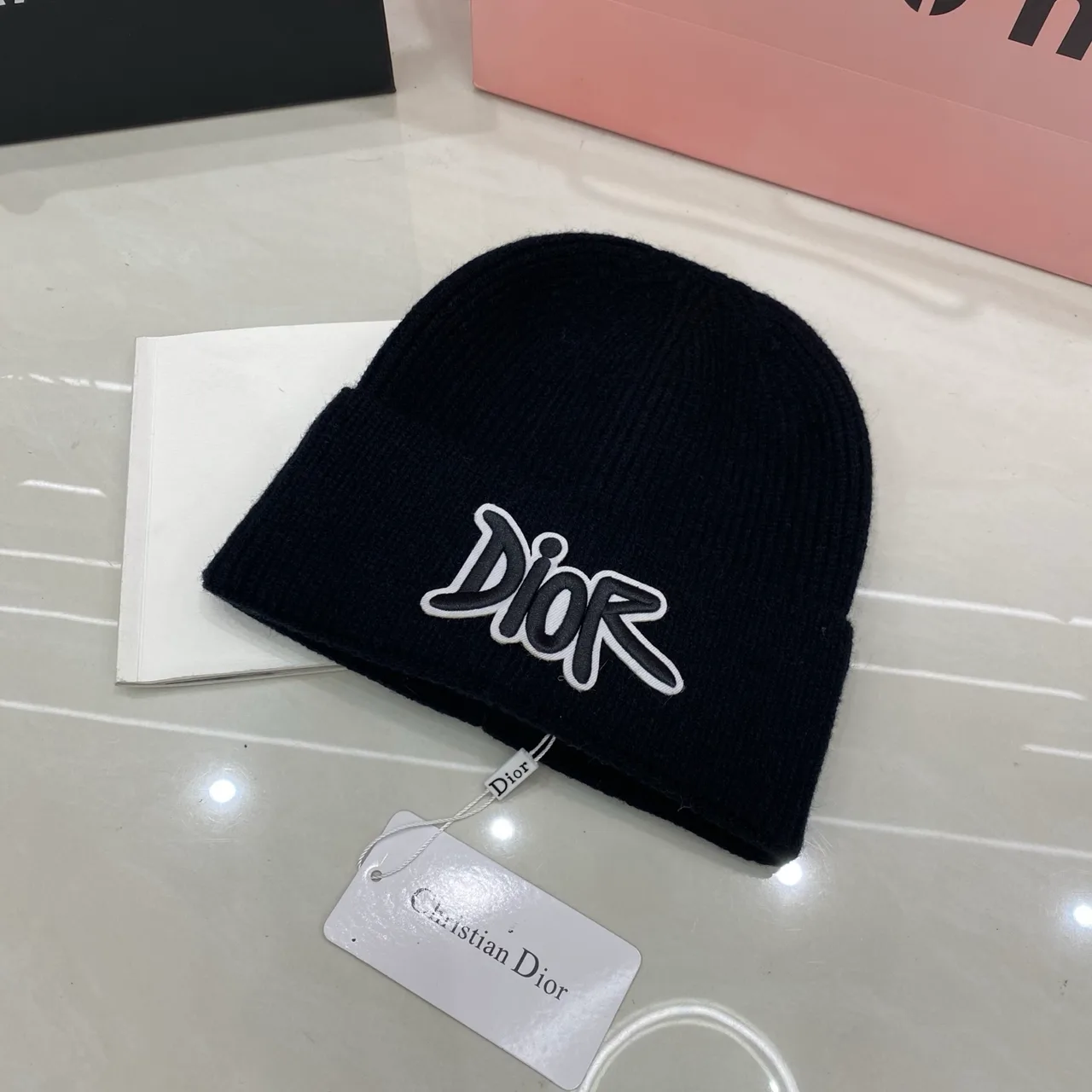 Dior Logo knit beanie in Black & White · view 1
