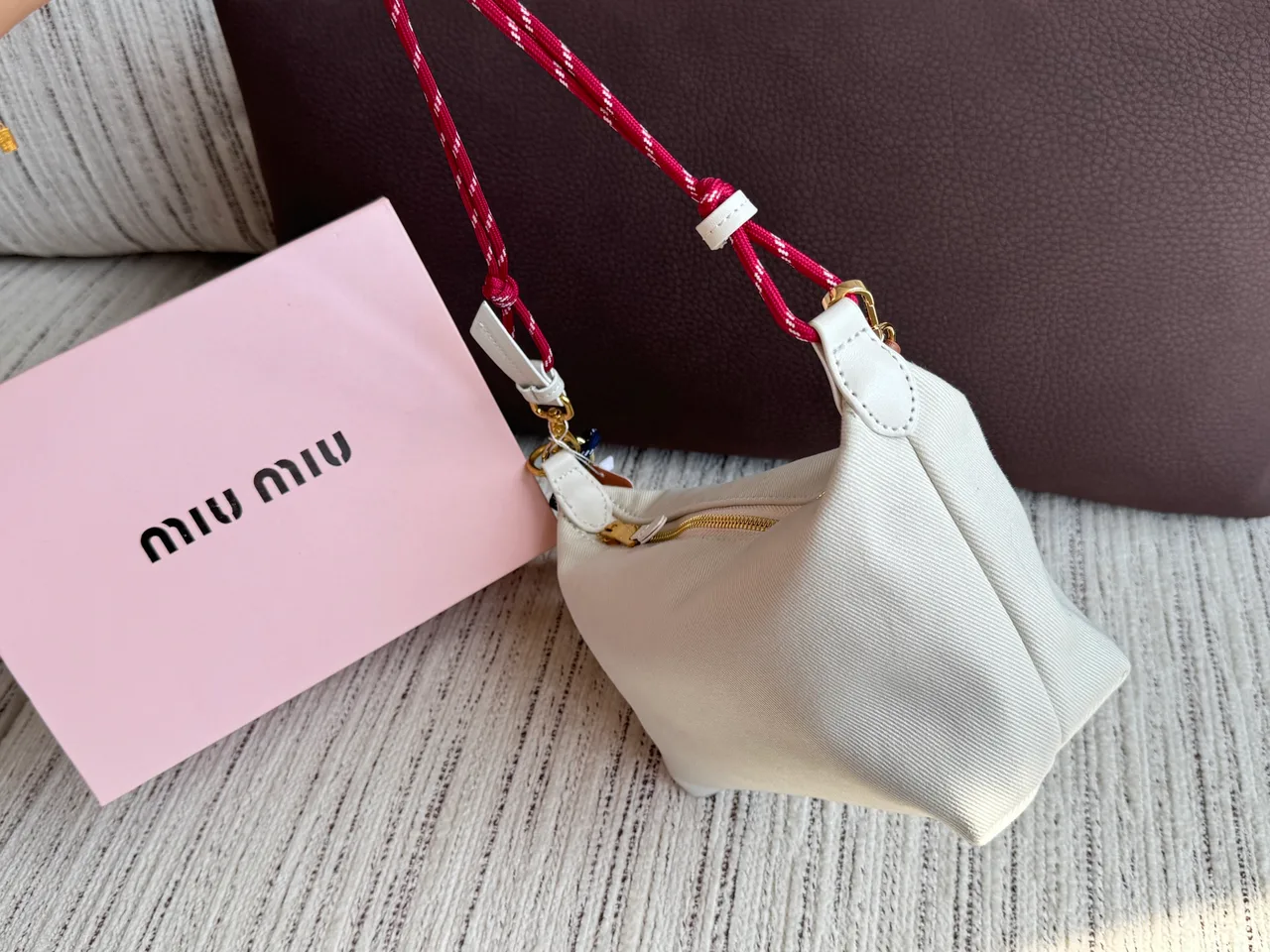 Miu Miu Woven Hobo Bag in White · view 2