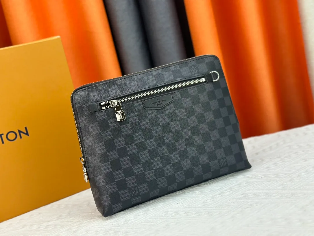 Louis Vuitton Canvas Check Clutch in Grey · view 2