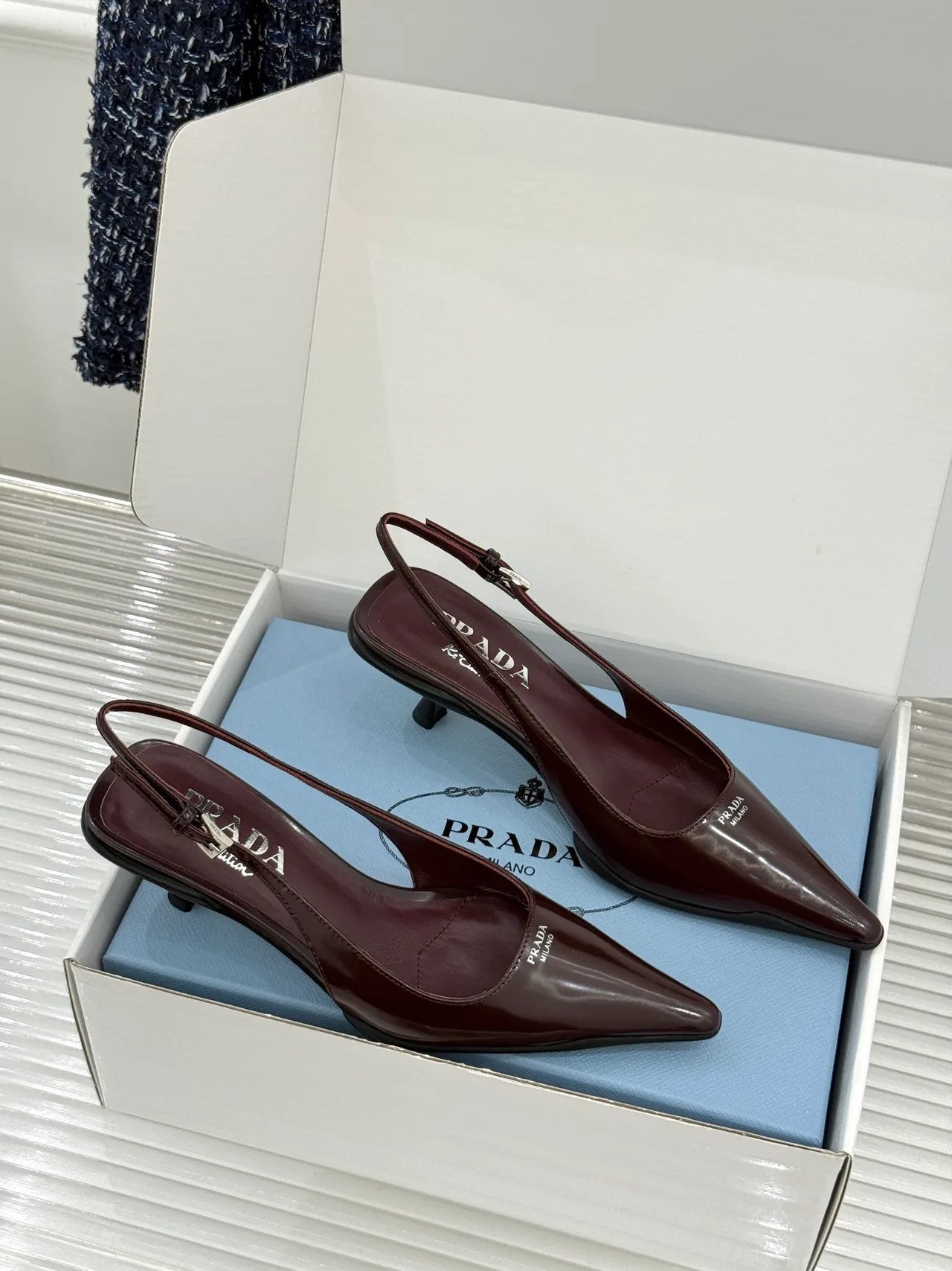 Prada Pointed Slingback Pumps in Burgundy · view 4