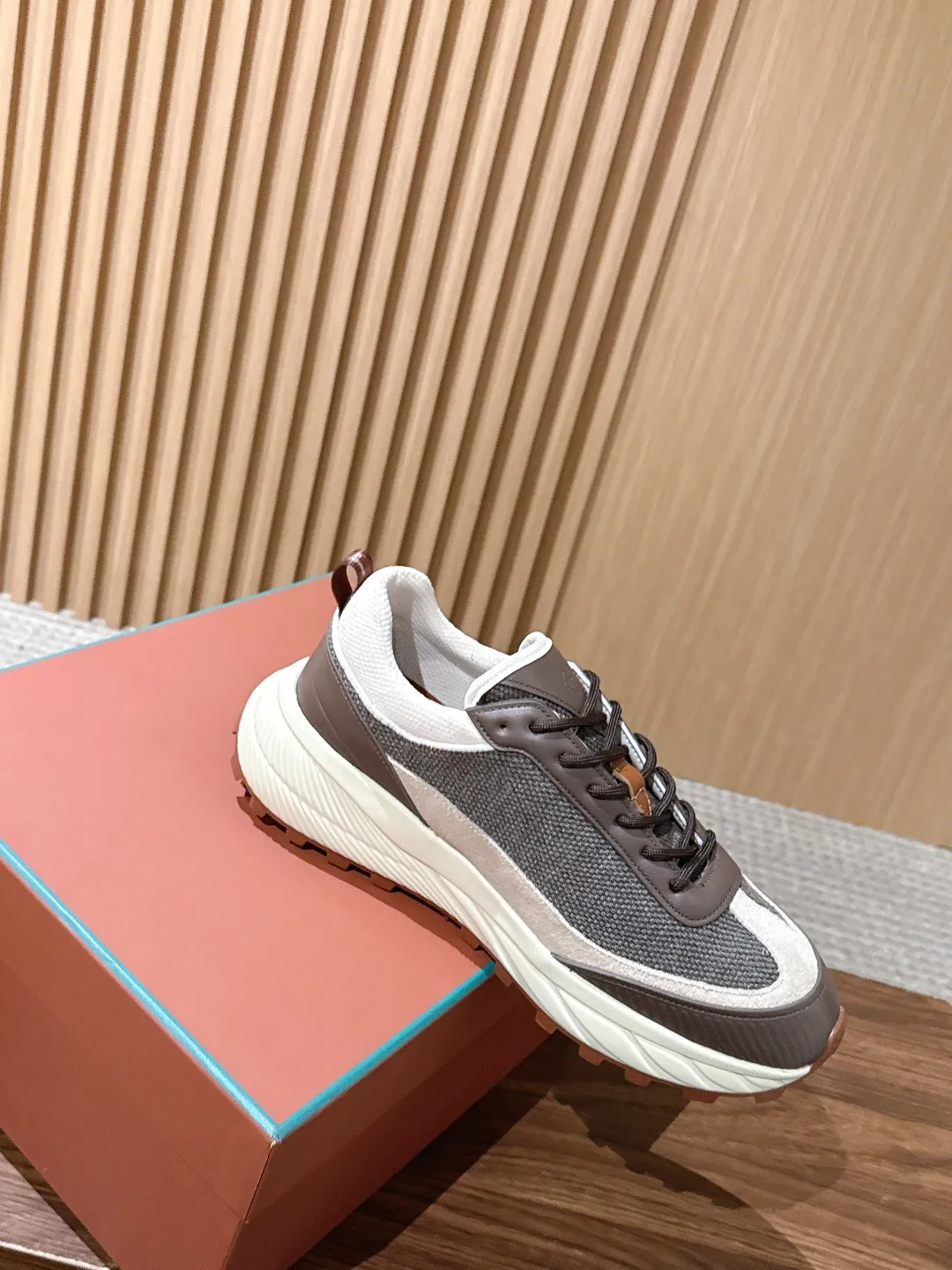 Cowhide Panel Lace-Up Sneakers in Brown · view 3