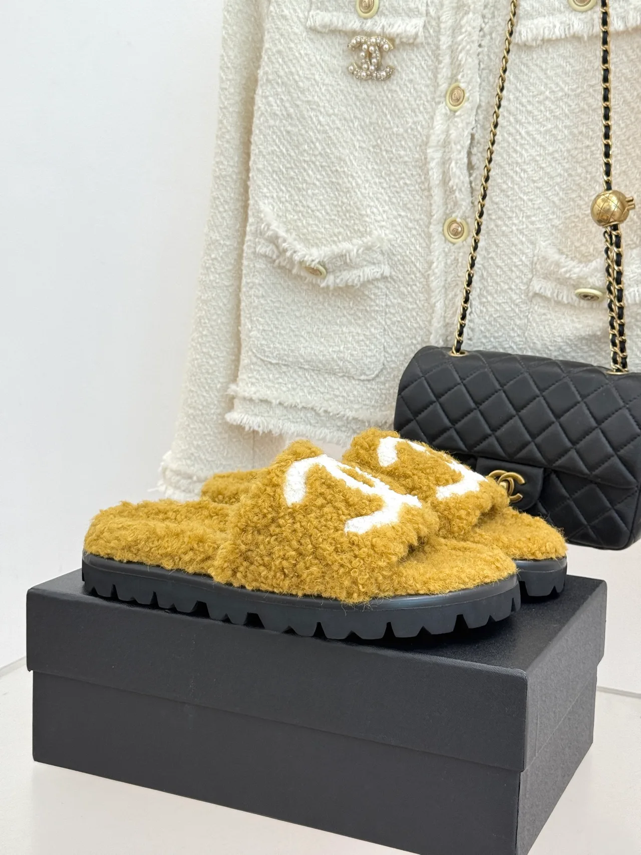 Chanel Denim Slippers in Yellow · view 2