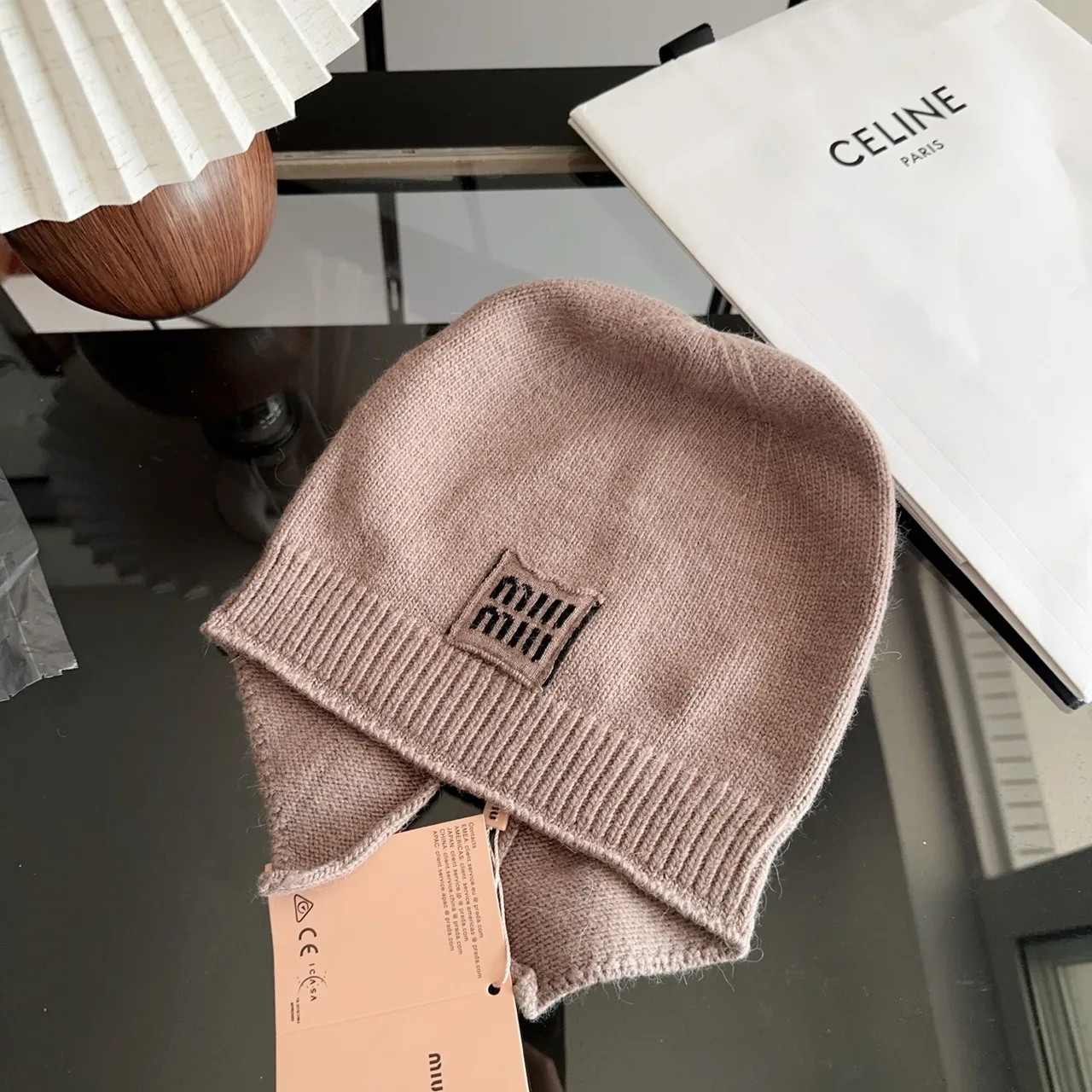 Miu Miu Ribbed Beanie in Pink · view 2
