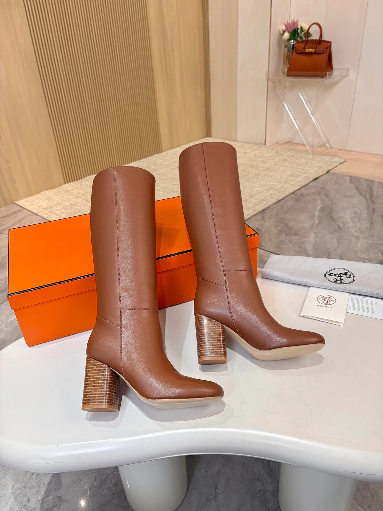 Hermes Cowhide Boots in Brown · view 3