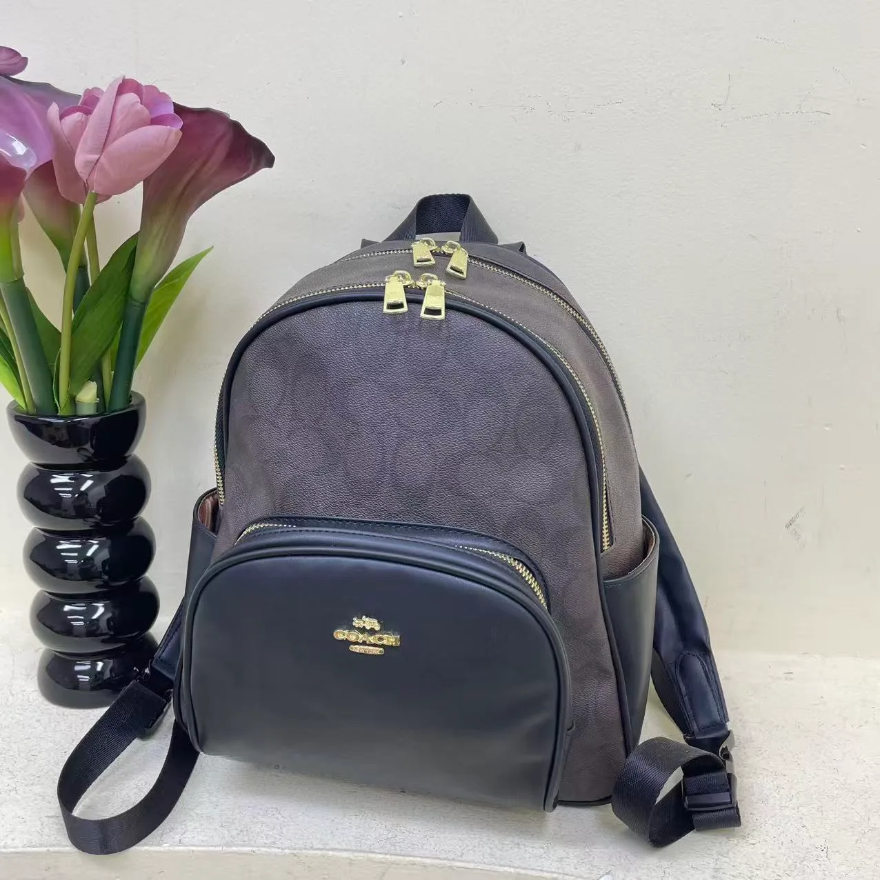 Coach Signature Backpack in Pink & Brown & Cream & Blue & Grey · view 5