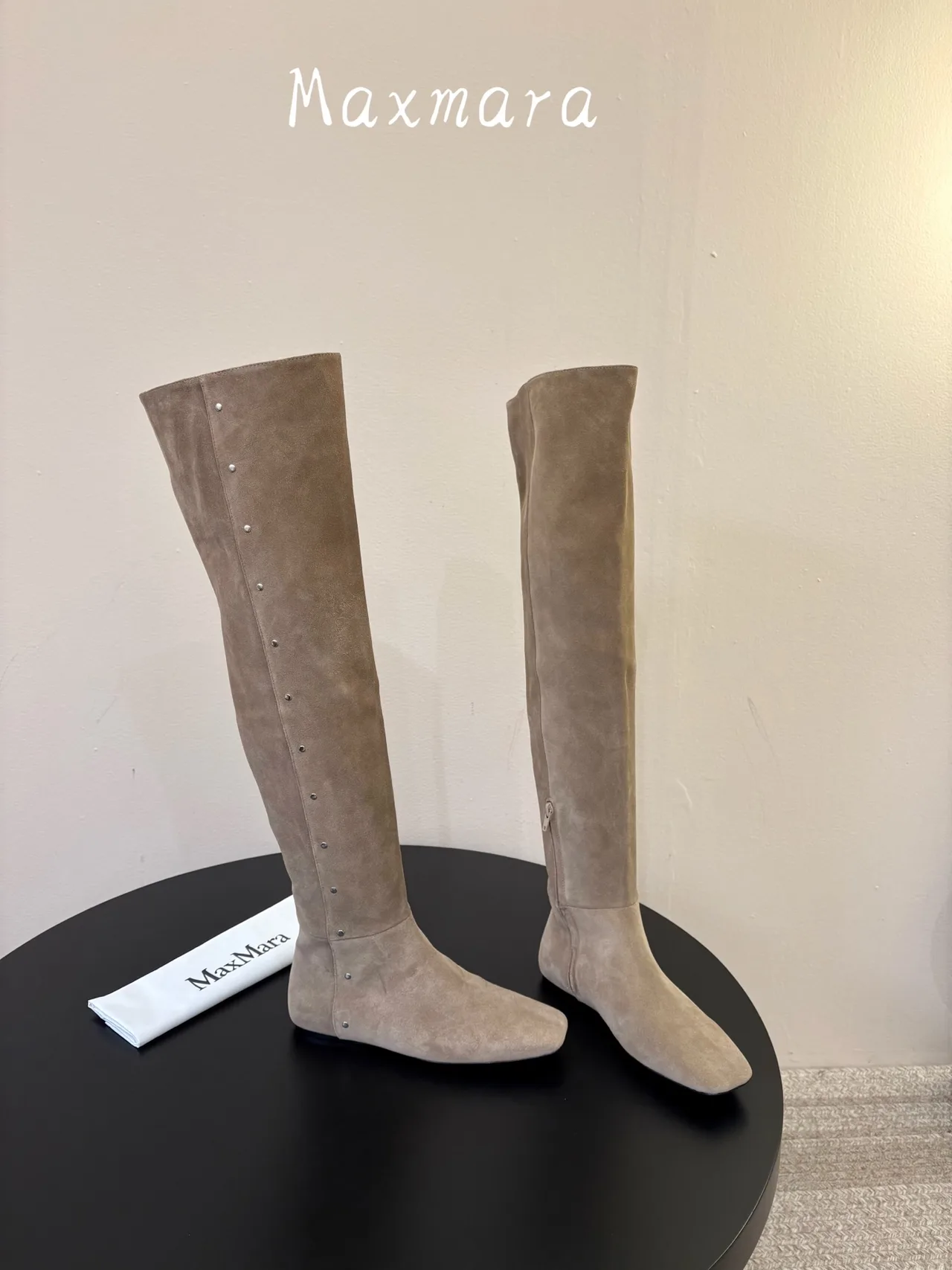 Max Mara Suede-Look Pointed-Toe Knee-High Boots in Brown · view 4