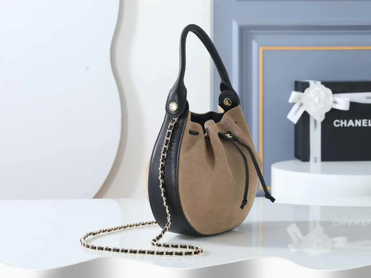 Chanel Drawstring Bucket Bag in Beige · view 2