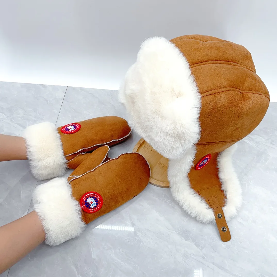Canada Goose Suede Quilted Hat and Gloves Set in Tan · view 4