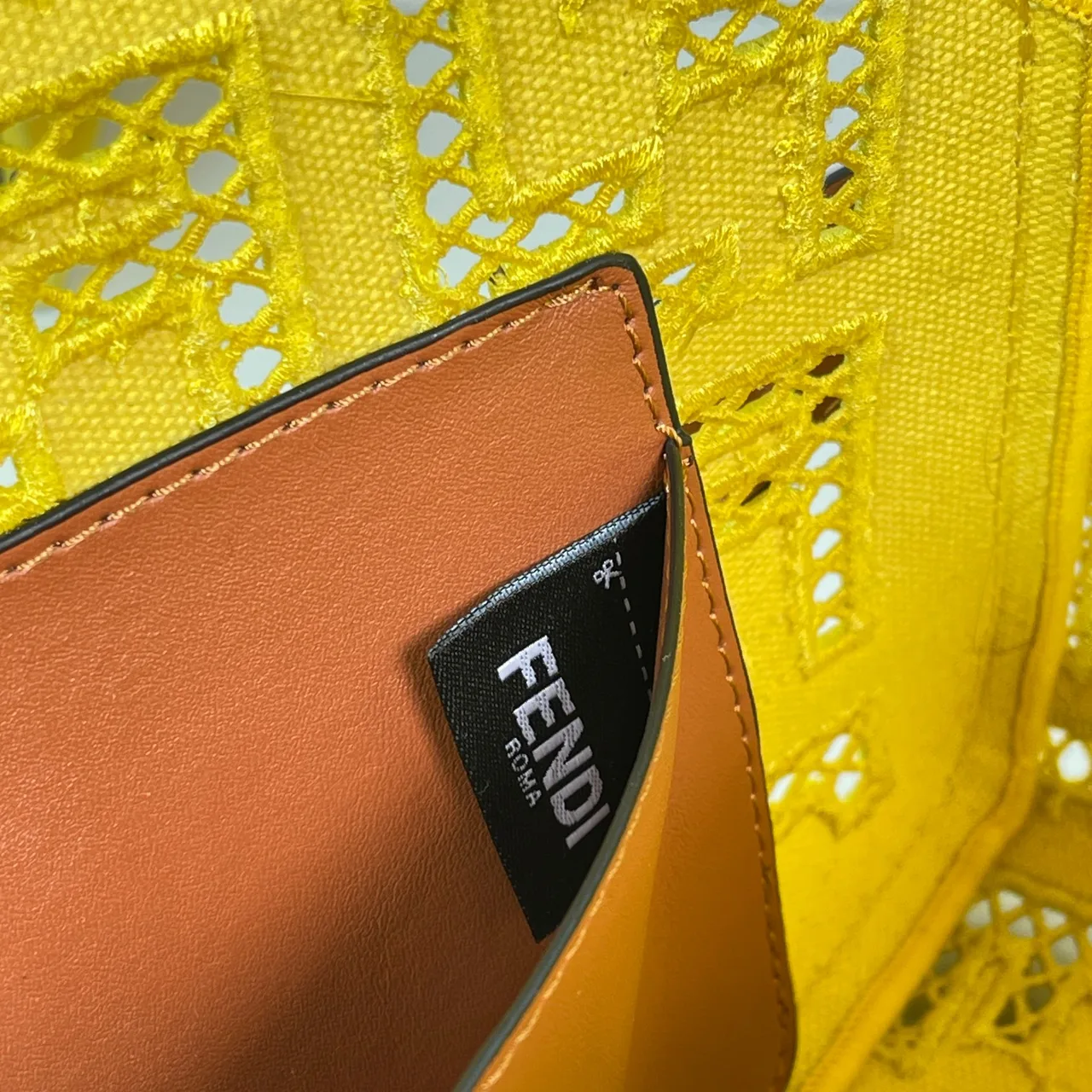 Fendi Canvas Cutout FF-Pattern Flap Shoulder Bag in Yellow · view 8
