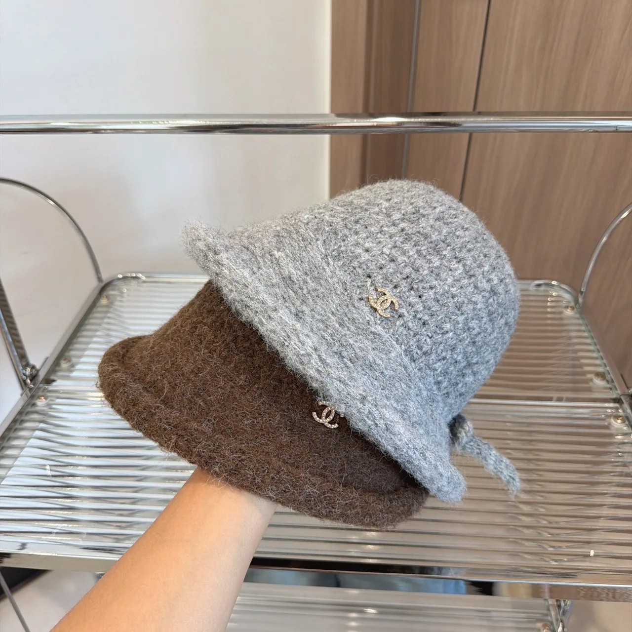 Chanel Knit Bucket Hat in Red & Black & Brown & Beige & White & Grey · view 6