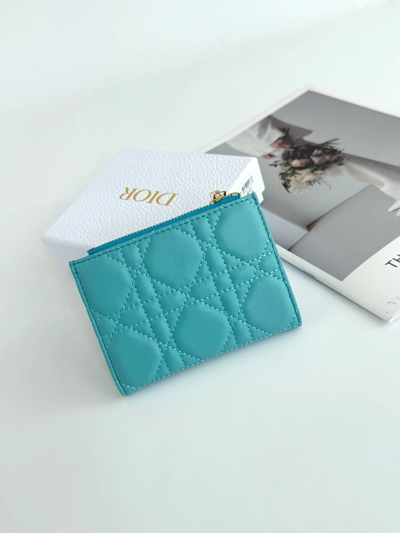 Dior Lambskin Quilted Glossy Wallet in Blue · view 2