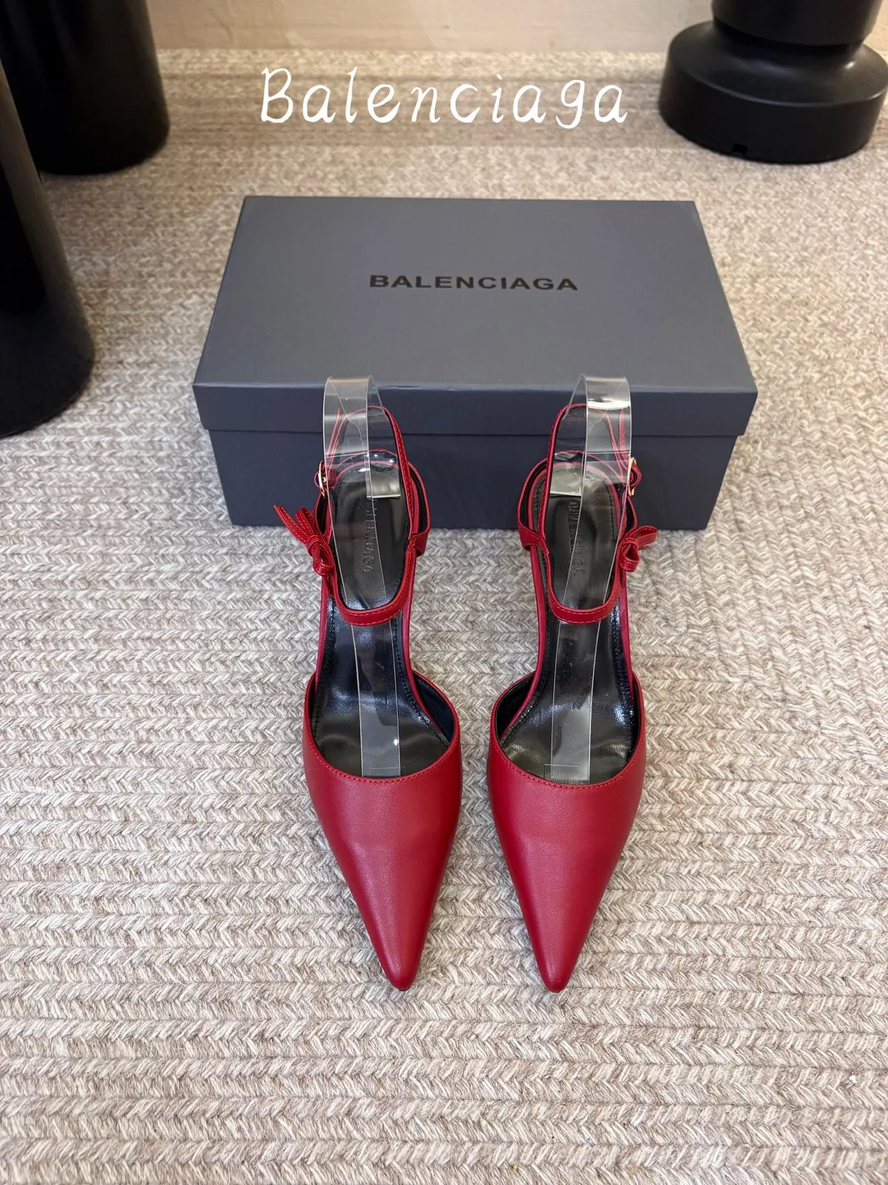 Balenciaga Glossy Pointed-Toe Ankle Strap Pumps in Red · view 1