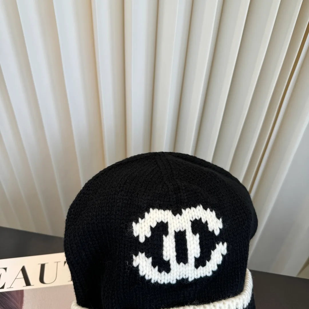Chanel Ribbed Striped Beanie in Black · view 6