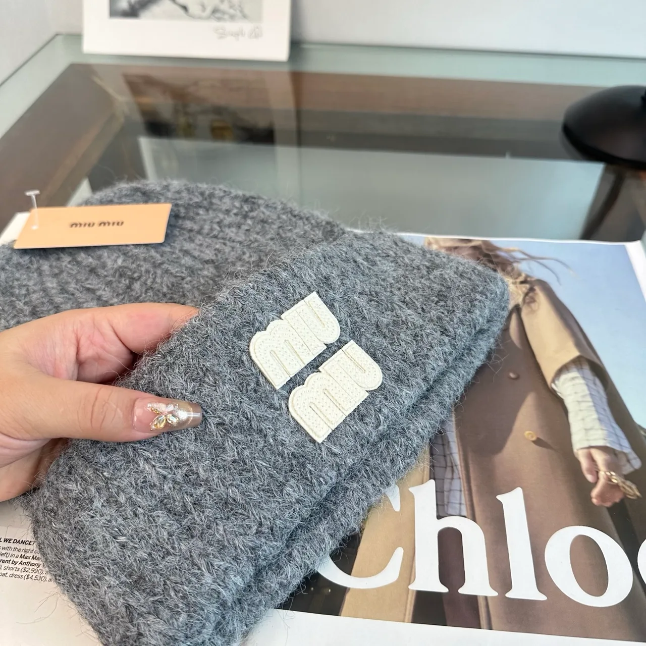 Miu Miu Beanie in Grey & Beige · view 8