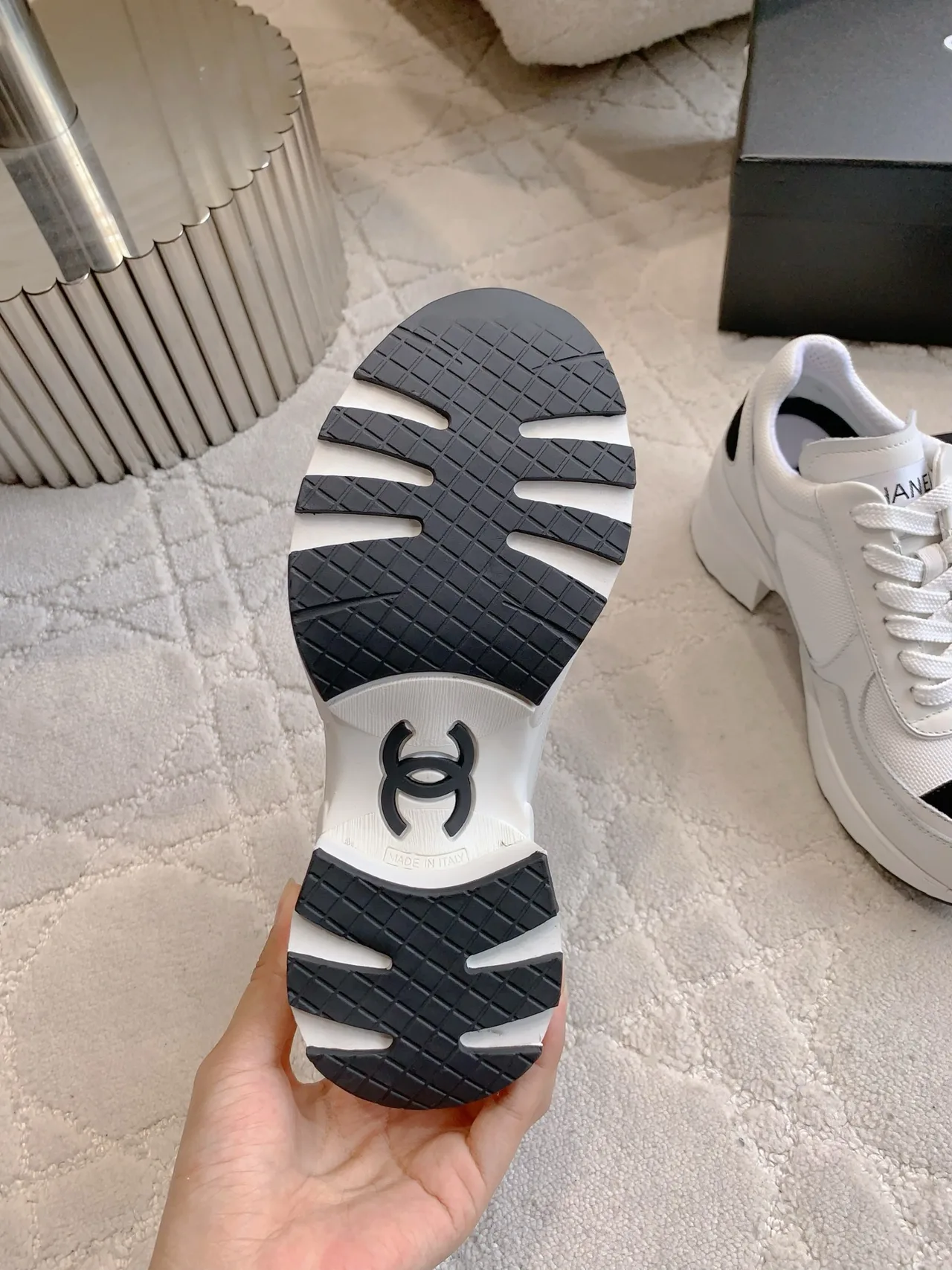 Chanel Cowhide Platform Sneakers in White · view 7