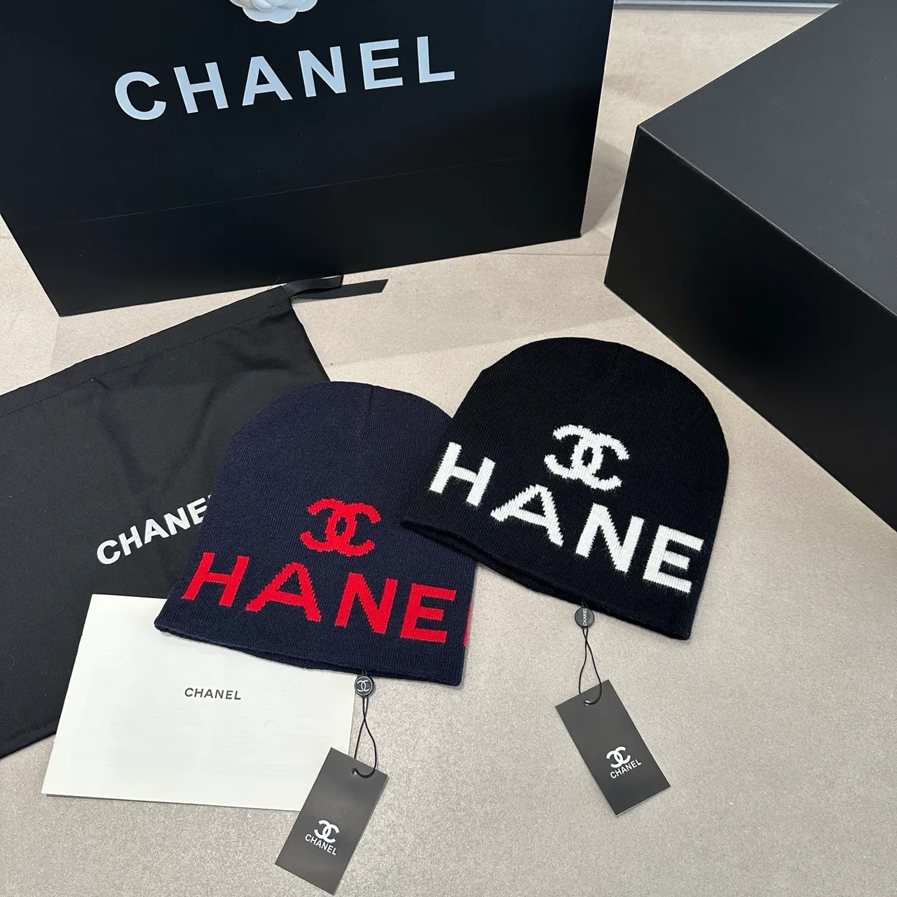 Chanel Logo knit beanie in Blue & Black · view 6