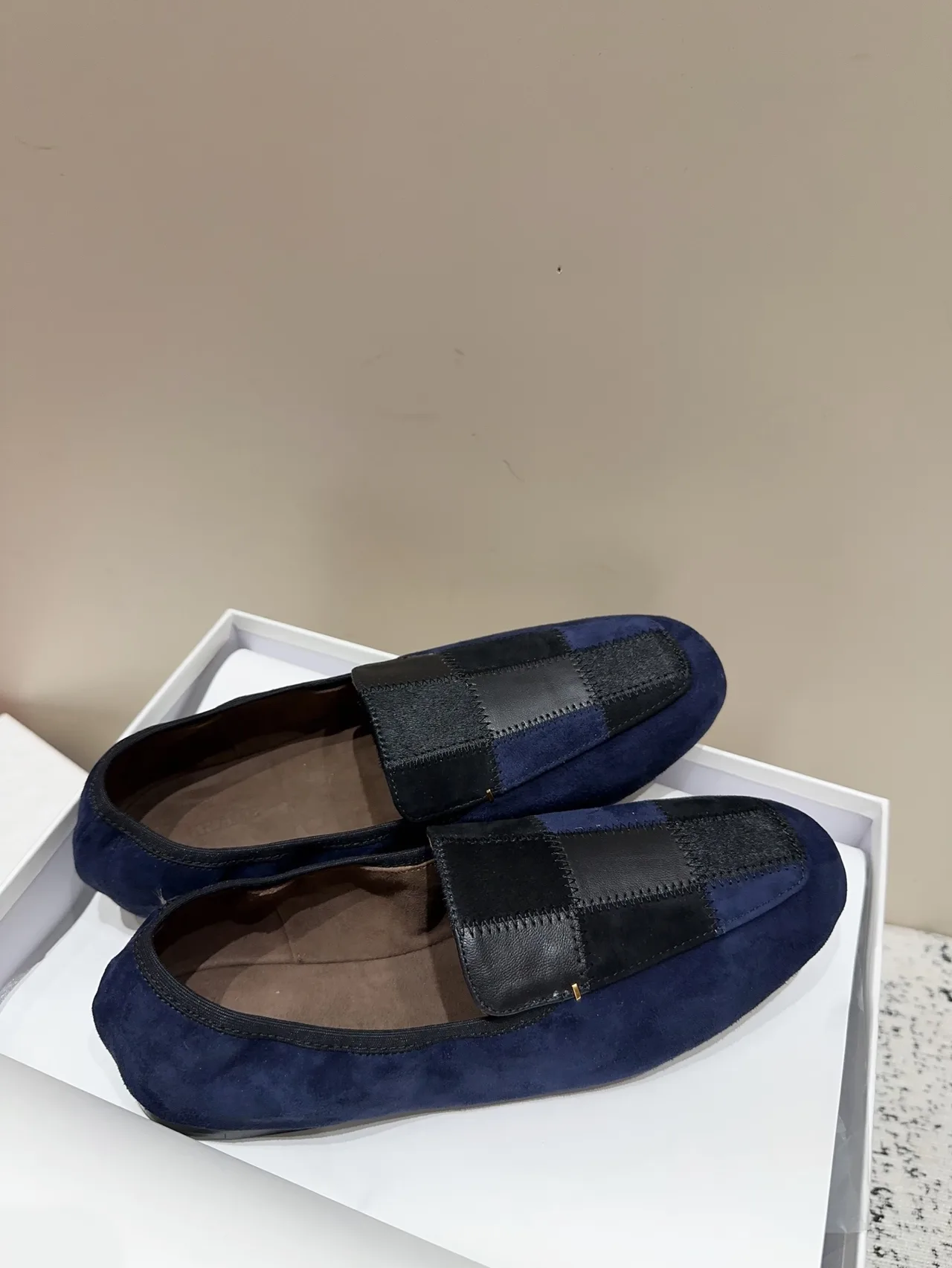 Khaite Sheepskin Suede-Look Loafers in Blue · view 6