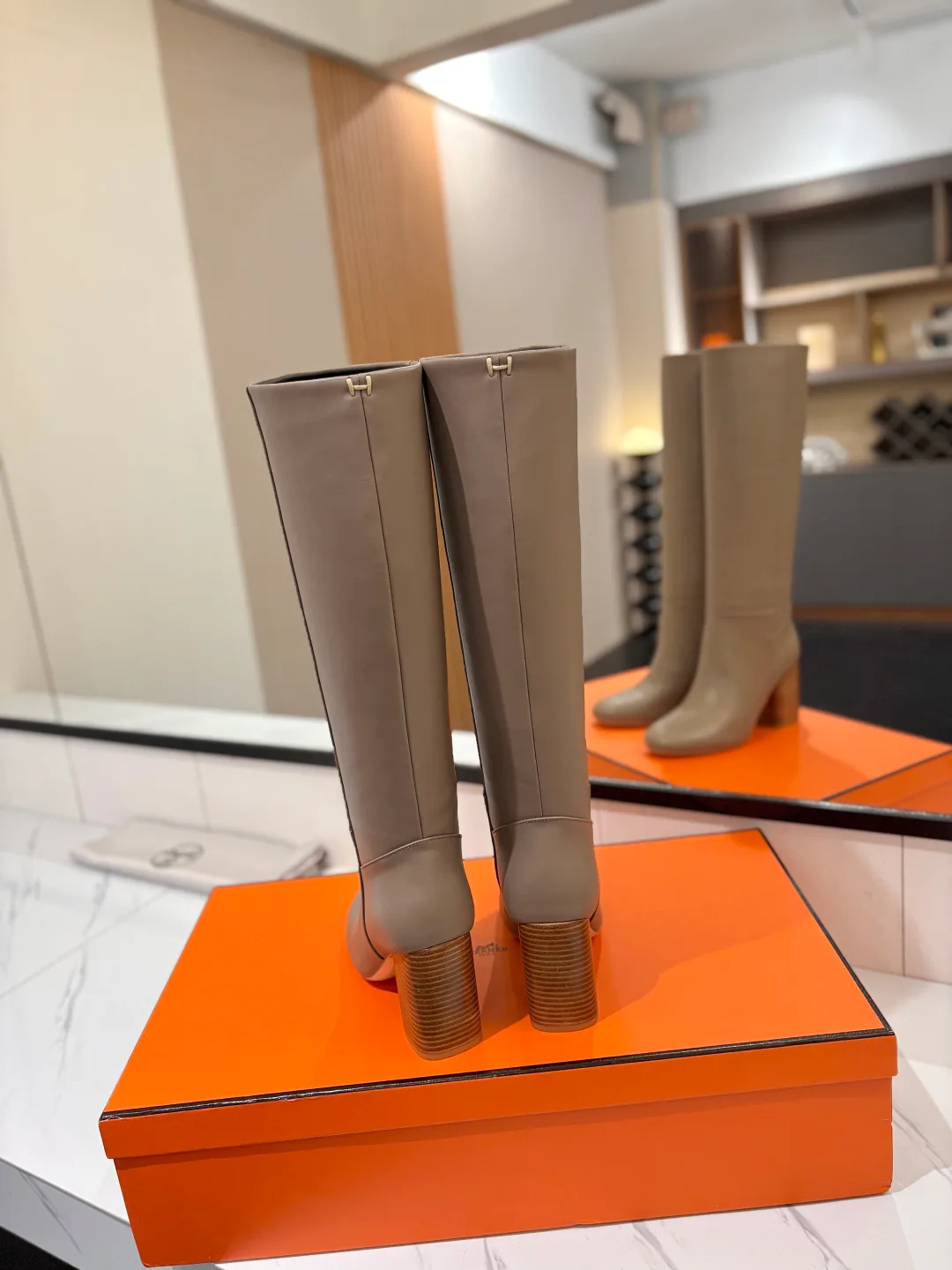 Hermes Cowhide Knee-High Boots in Grey · view 6