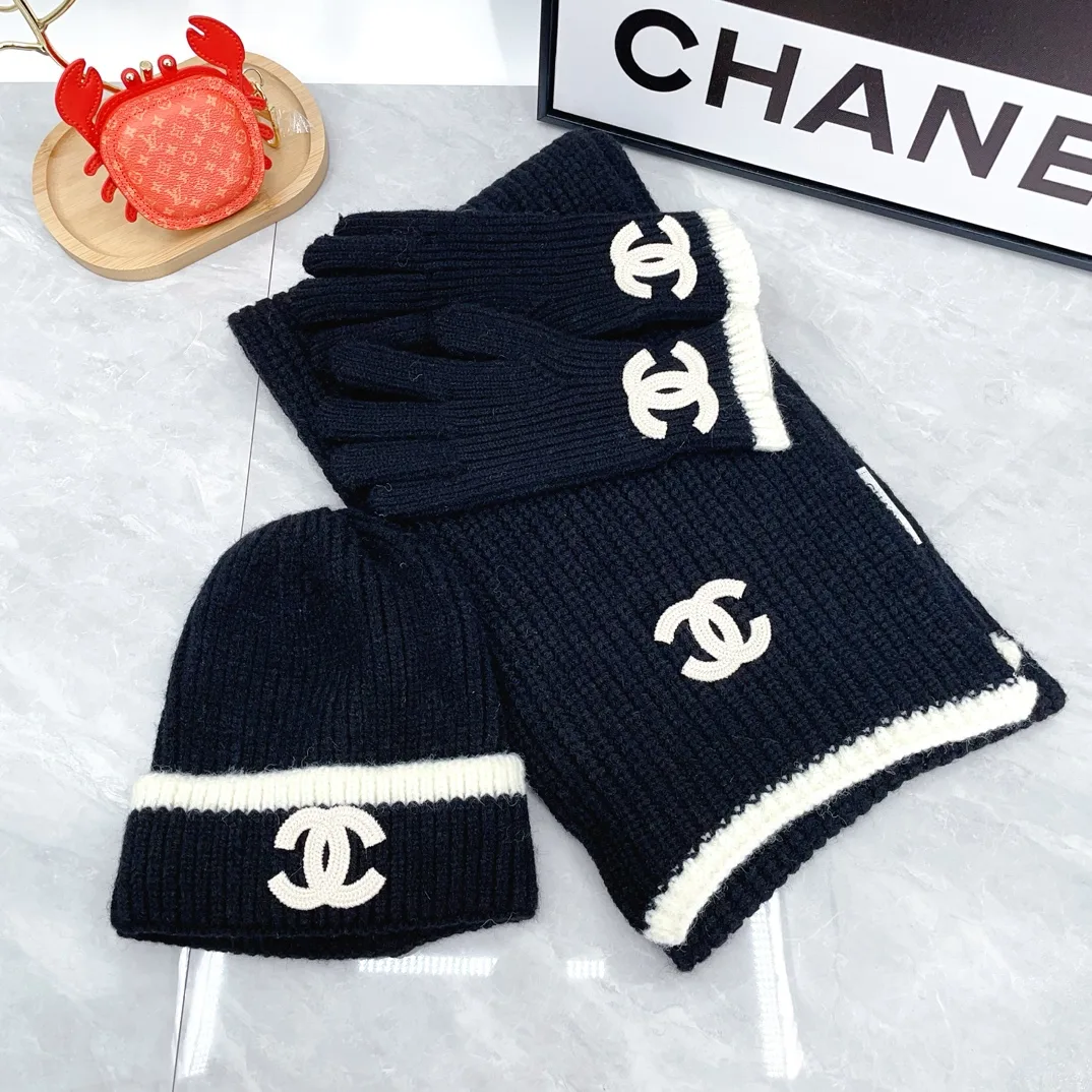 Chanel Beanie, Scarf and Gloves Set in Black · view 1
