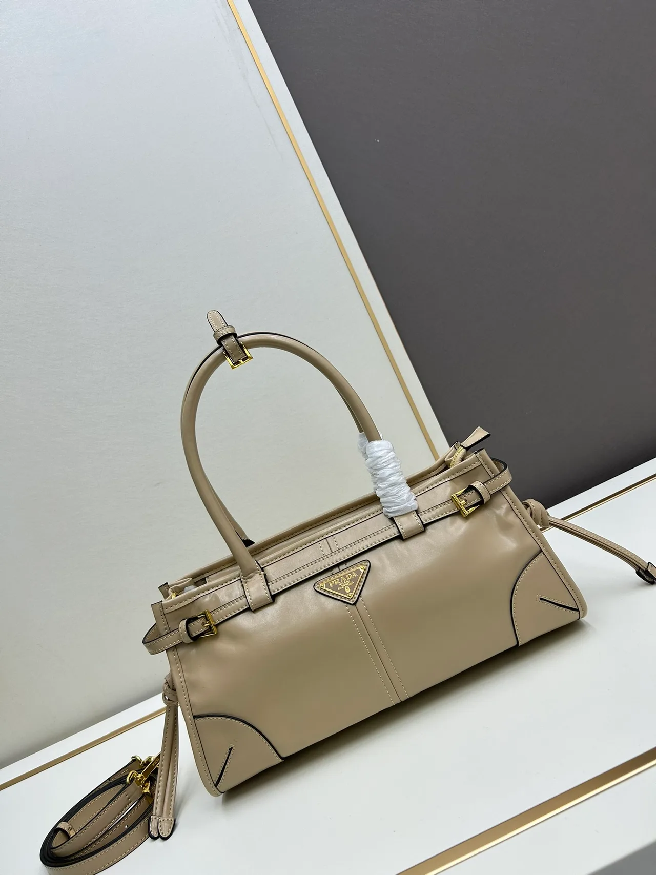Prada Smooth Top-Handle Bag in Beige · view 1