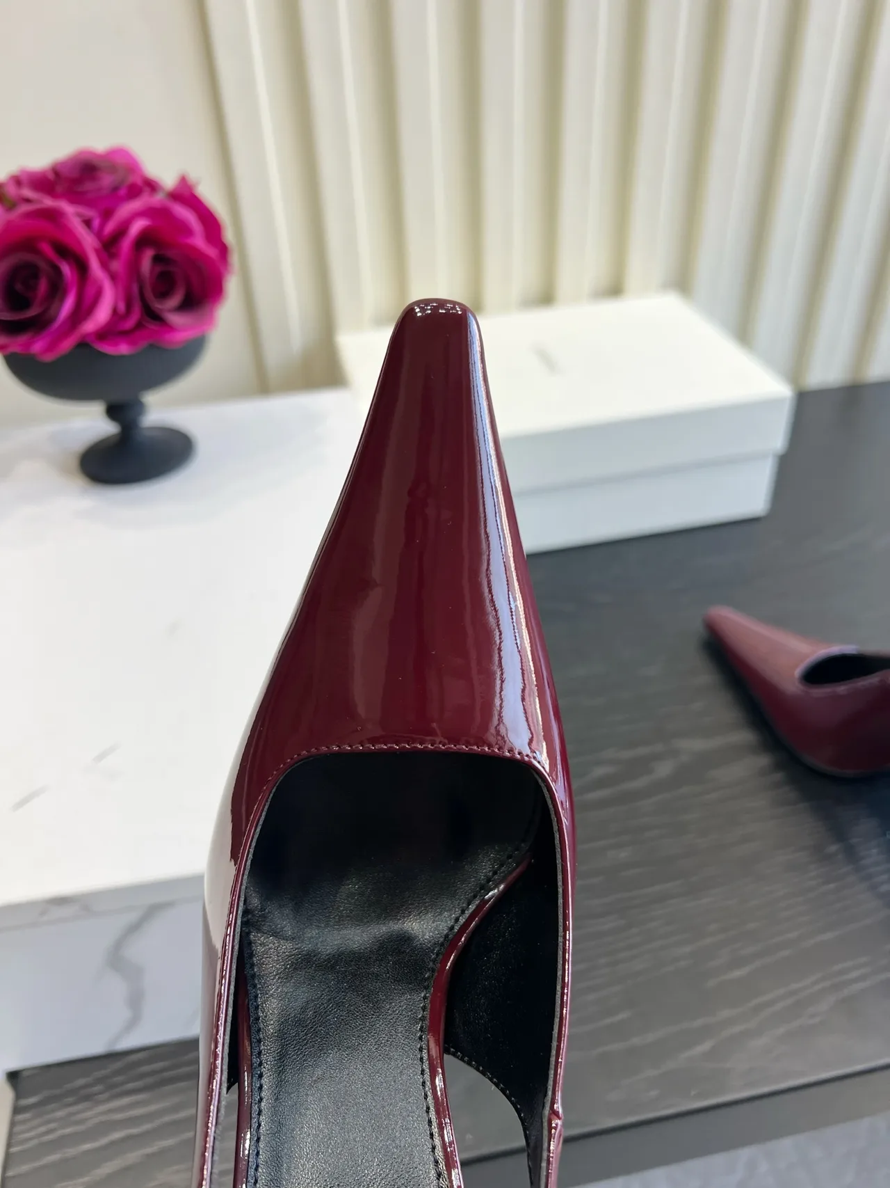 Saint Laurent Cowhide Silk Glossy Pointed-Toe Slingback Shoes in Burgundy · view 7