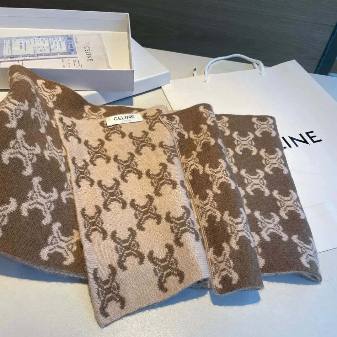 Celine Triomphe Reversible Scarf in Brown · view 5