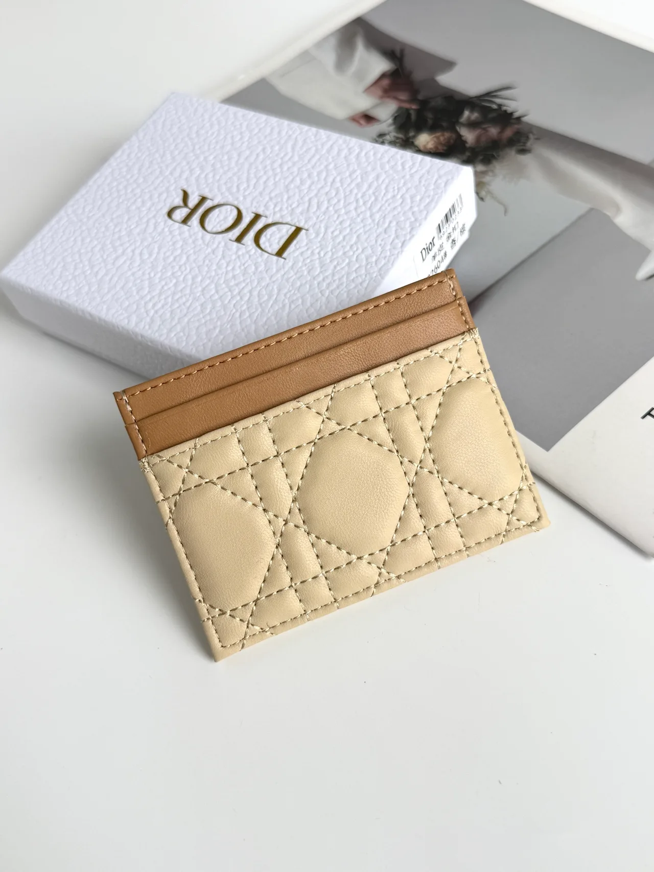 Dior Lambskin Quilted Bow Cardholder in Beige · view 2