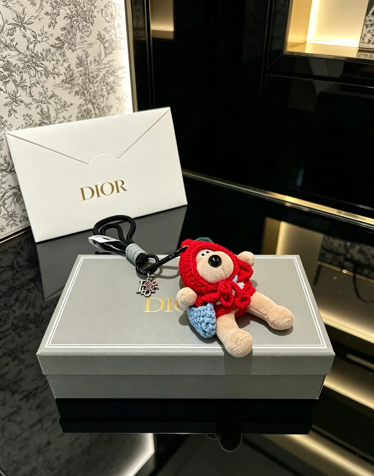 Dior Hooded Bear Keychain in Beige · view 1