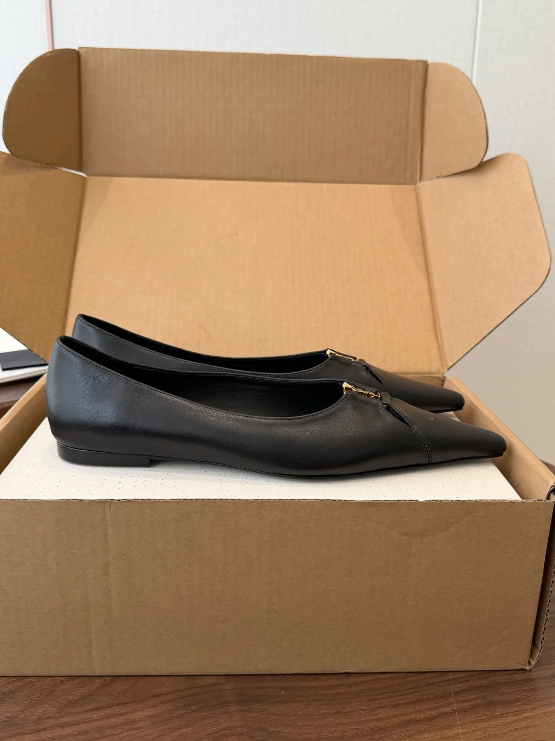 Saint Laurent Sheepskin Pointed-Toe Flats in Black · view 2