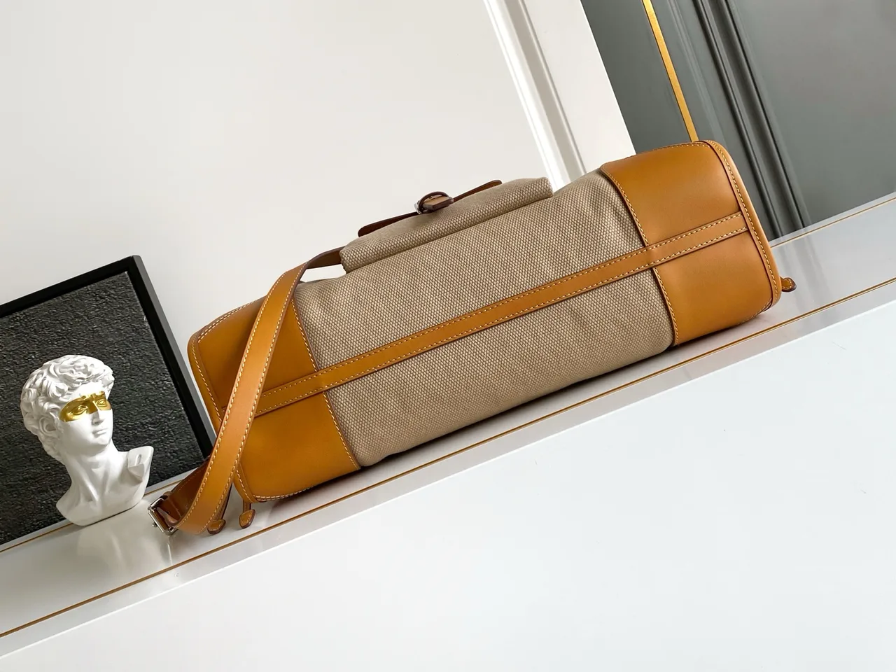 Prada Canvas Flap Shoulder Bag in Beige · view 4