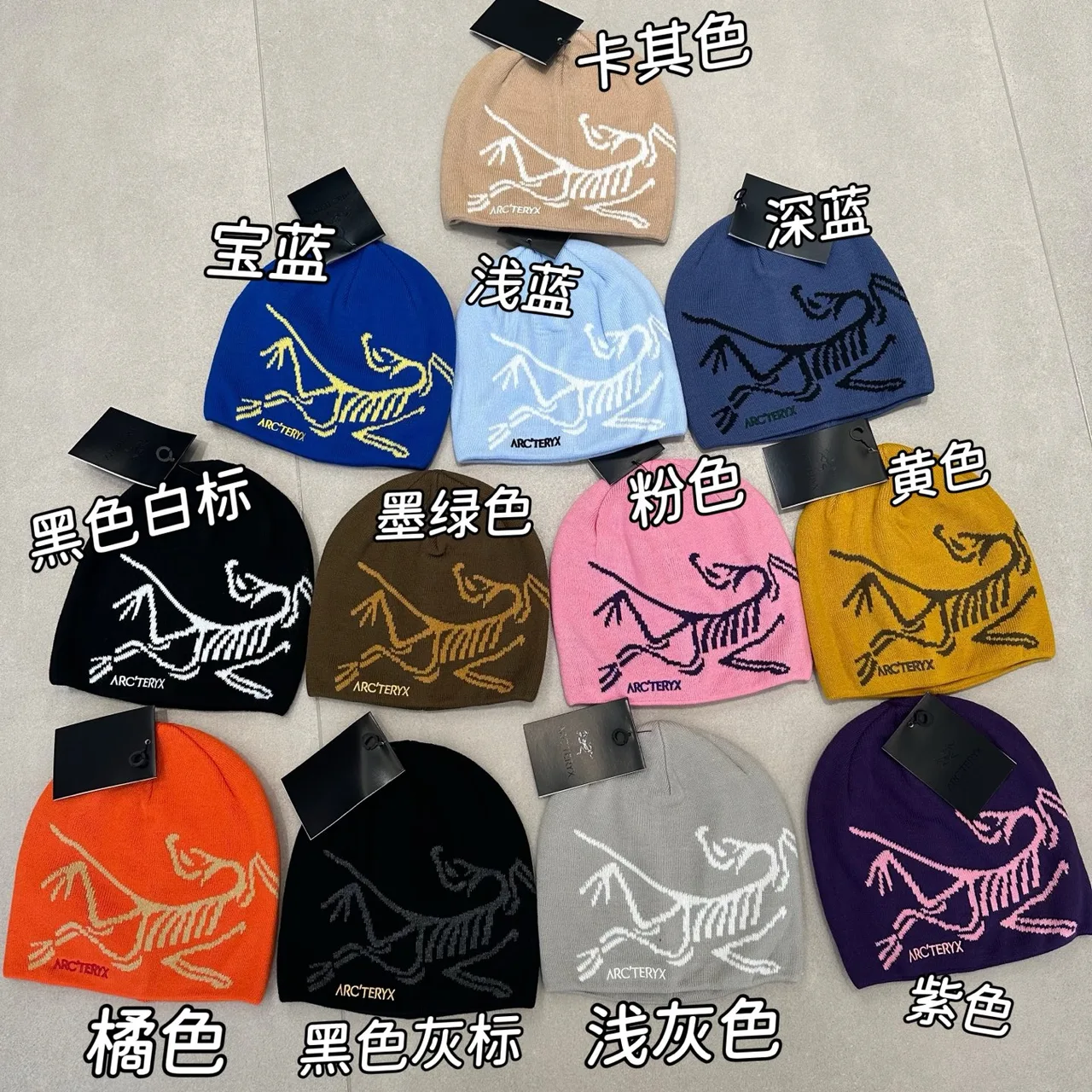 Arc'teryx Bird Motif Beanie in Brown & Blue & Black & Pink & Yellow & Grey & Orange & Purple · view 1
