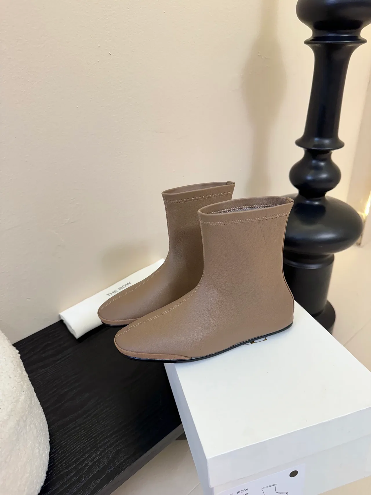 The Row Sheepskin Matte Round-Toe Ankle Boots in Brown · view 5