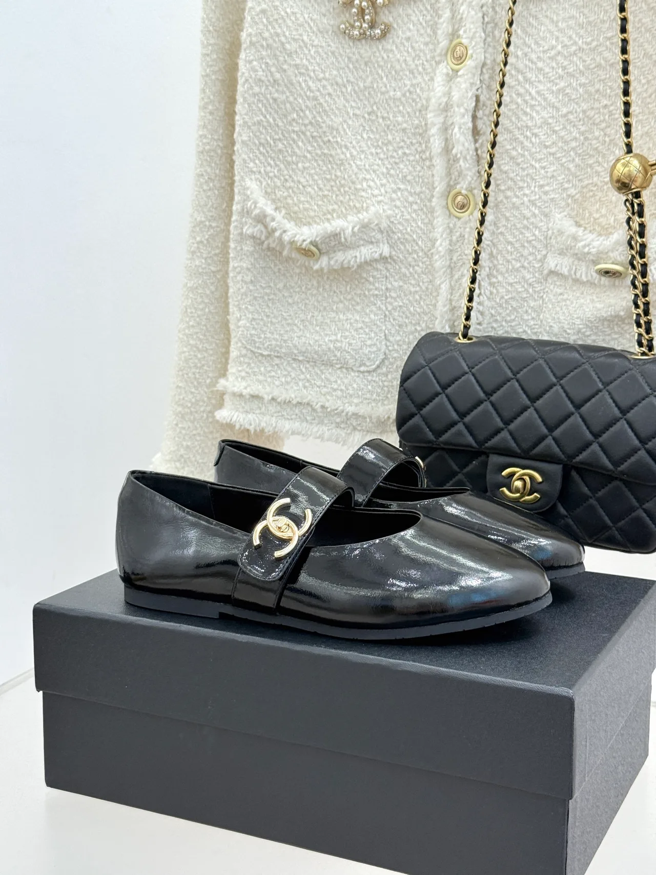 Chanel Cowhide Denim Mary Jane Shoes in Black · view 1