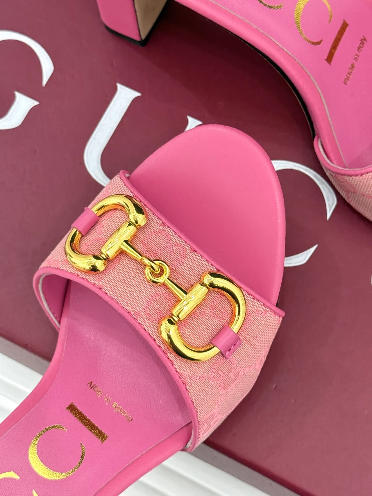 Gucci Canvas Denim Glossy Mules in Pink · view 7