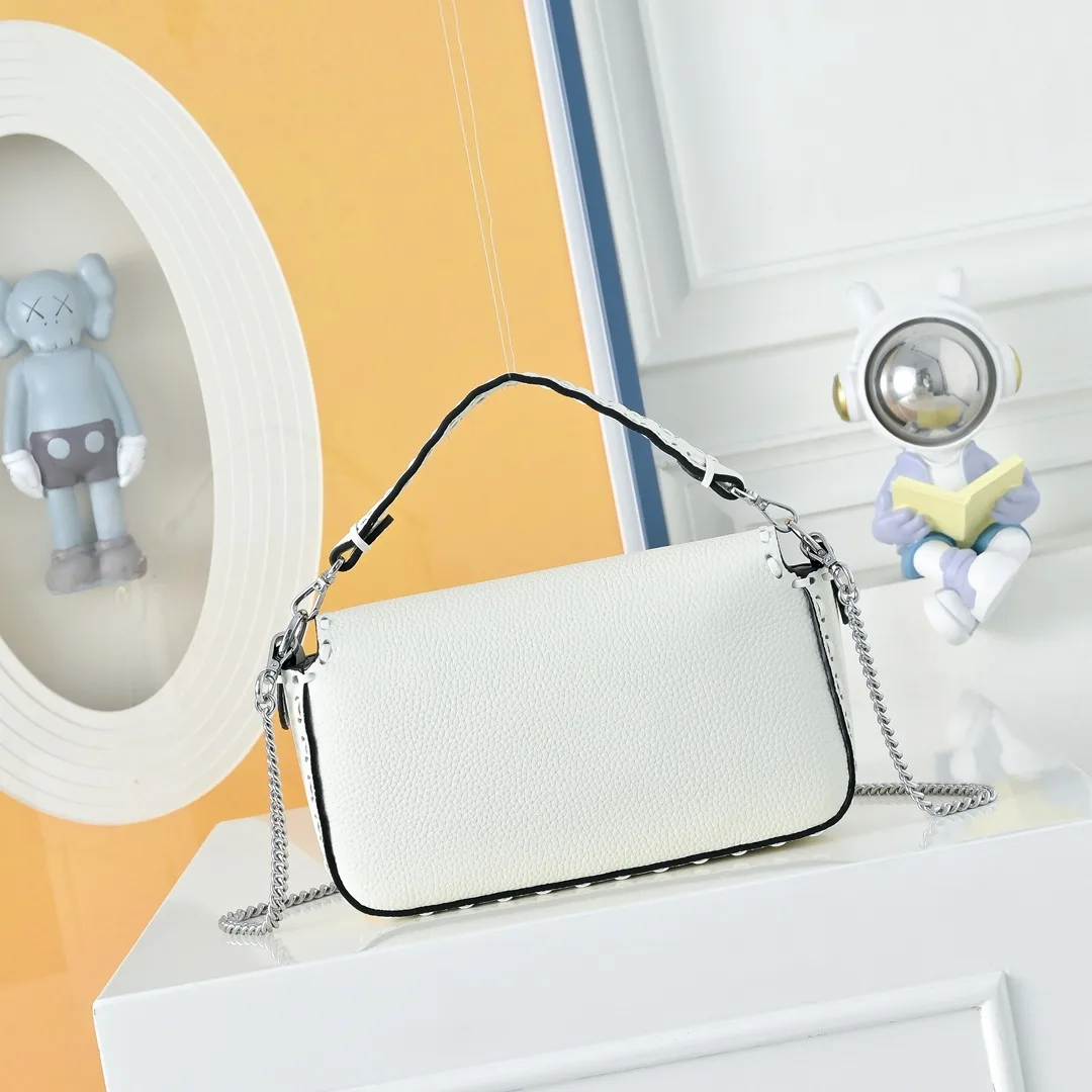 Fendi Baguette Textured Flap Shoulder Bag in White · view 2