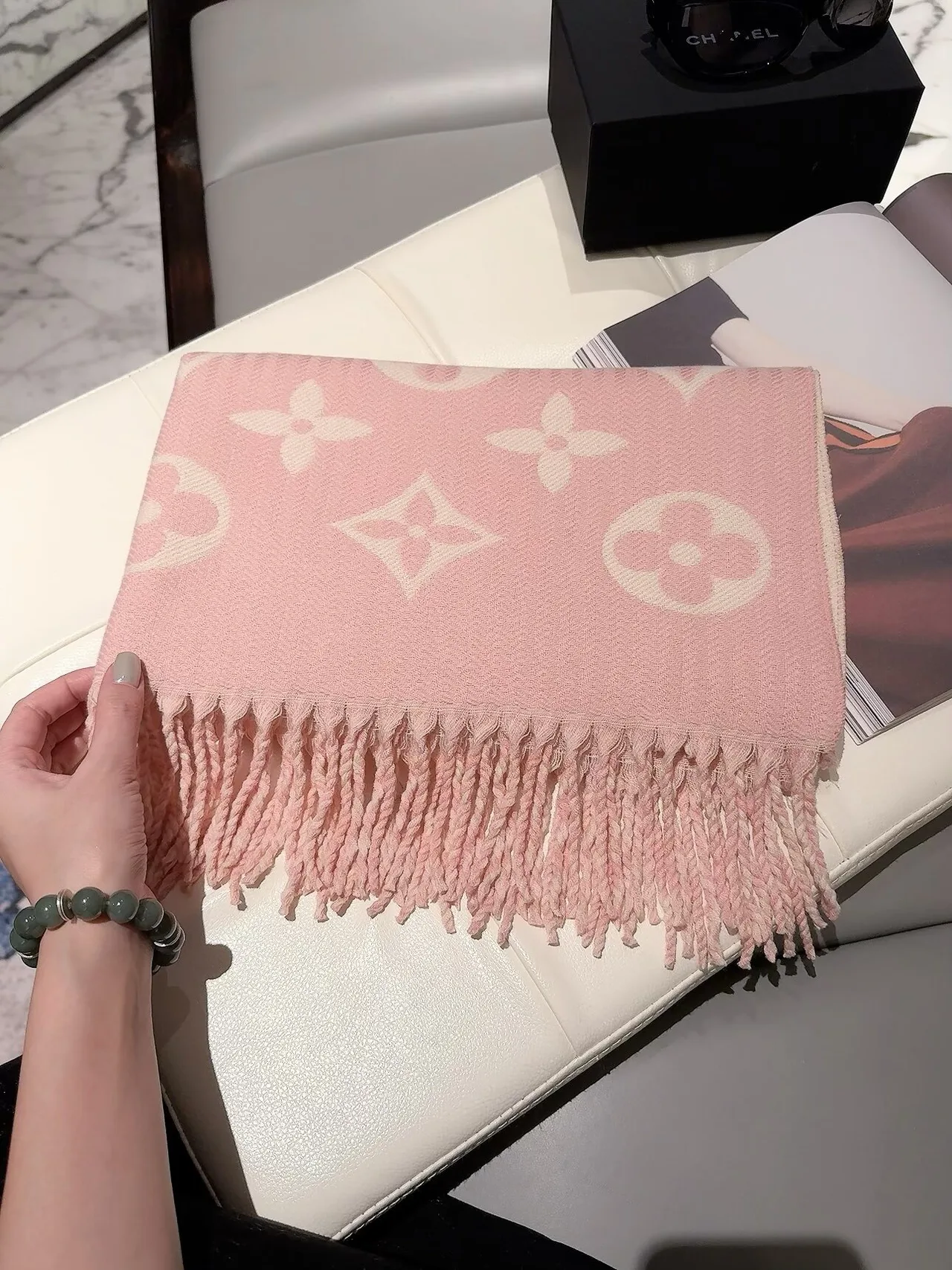 Louis Vuitton Reversible Monogram Shawl in Pink & Brown · view 1