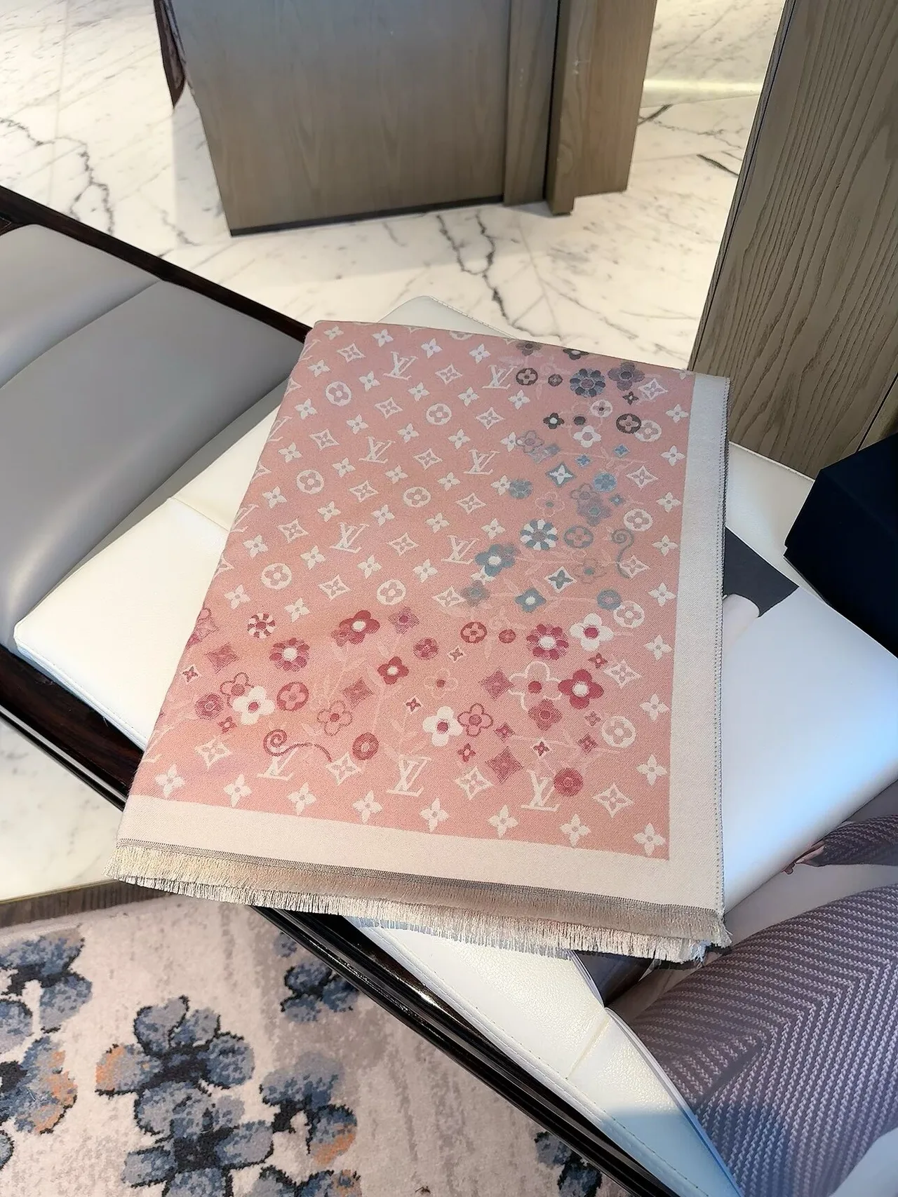 Louis Vuitton Floral Monogram Scarf in Pink & Cream · view 1
