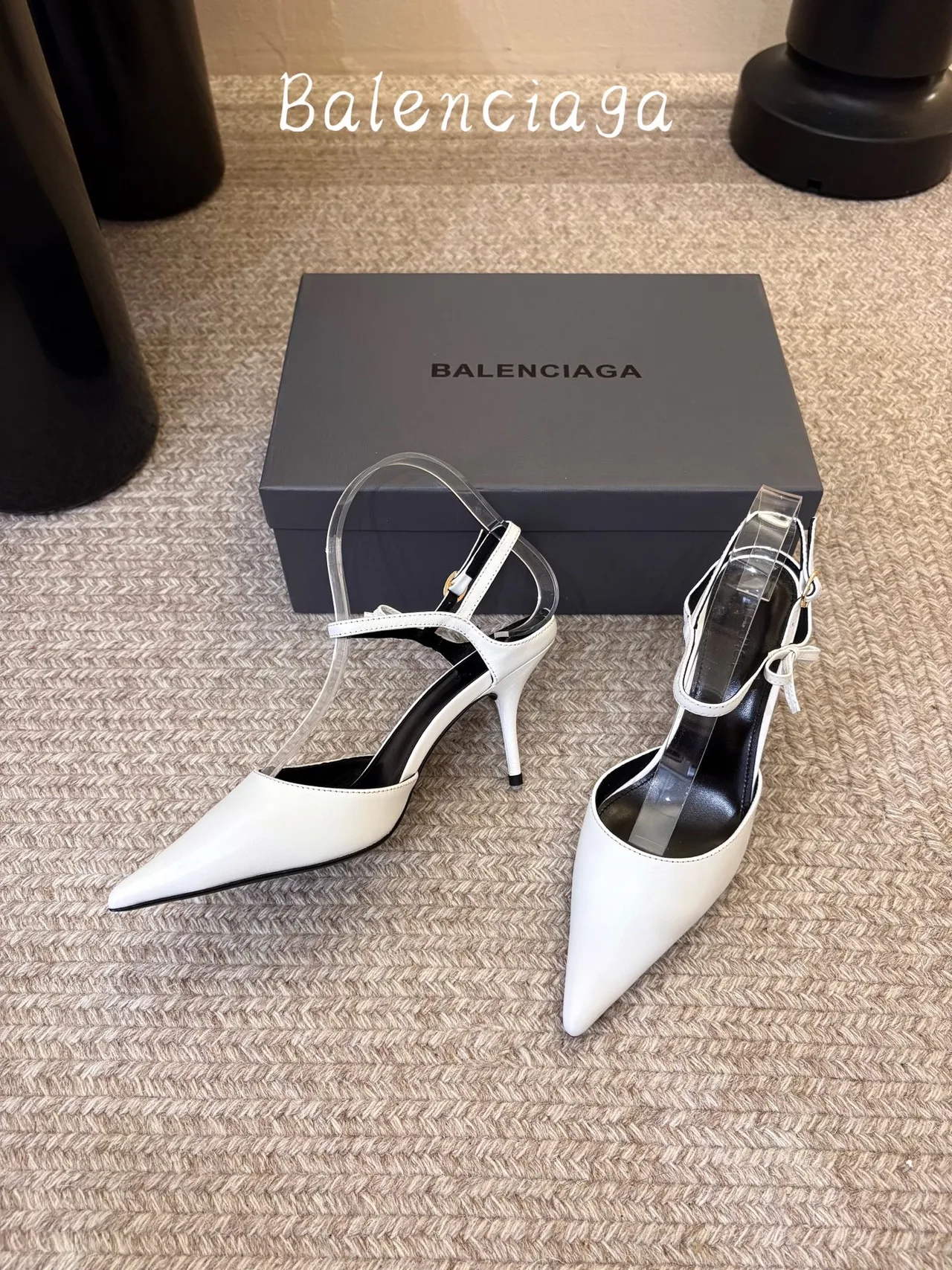Balenciaga Pointed-Toe Ankle Strap Pumps in White · view 5