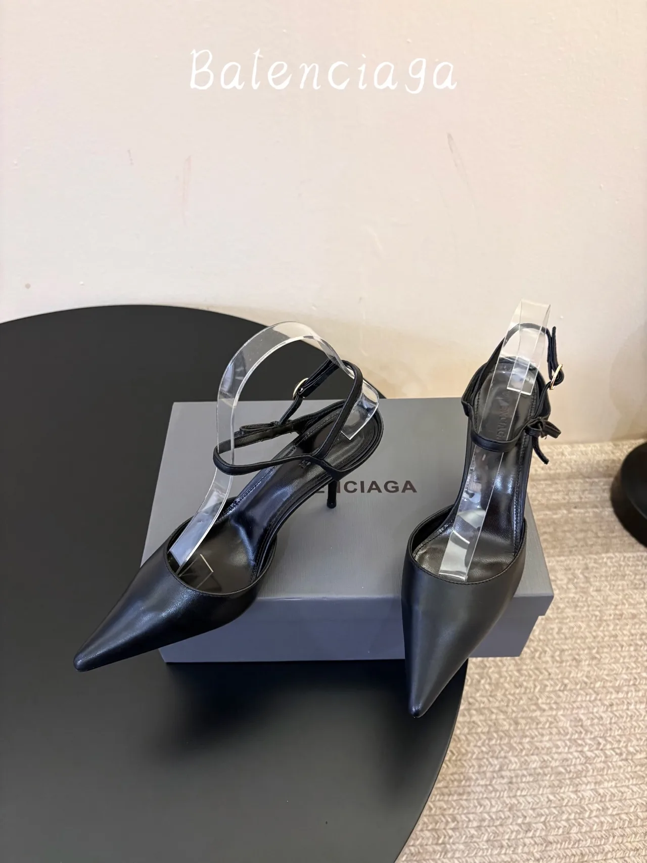 Balenciaga Glossy Pointed-Toe Ankle Strap Pumps in Black · view 3