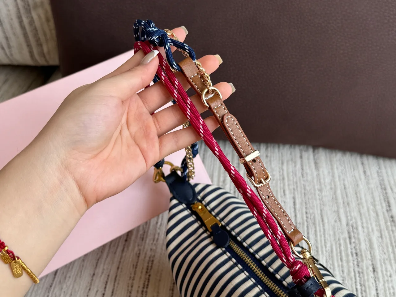 Miu Miu Striped Glossy Hobo Bag in Blue · view 6