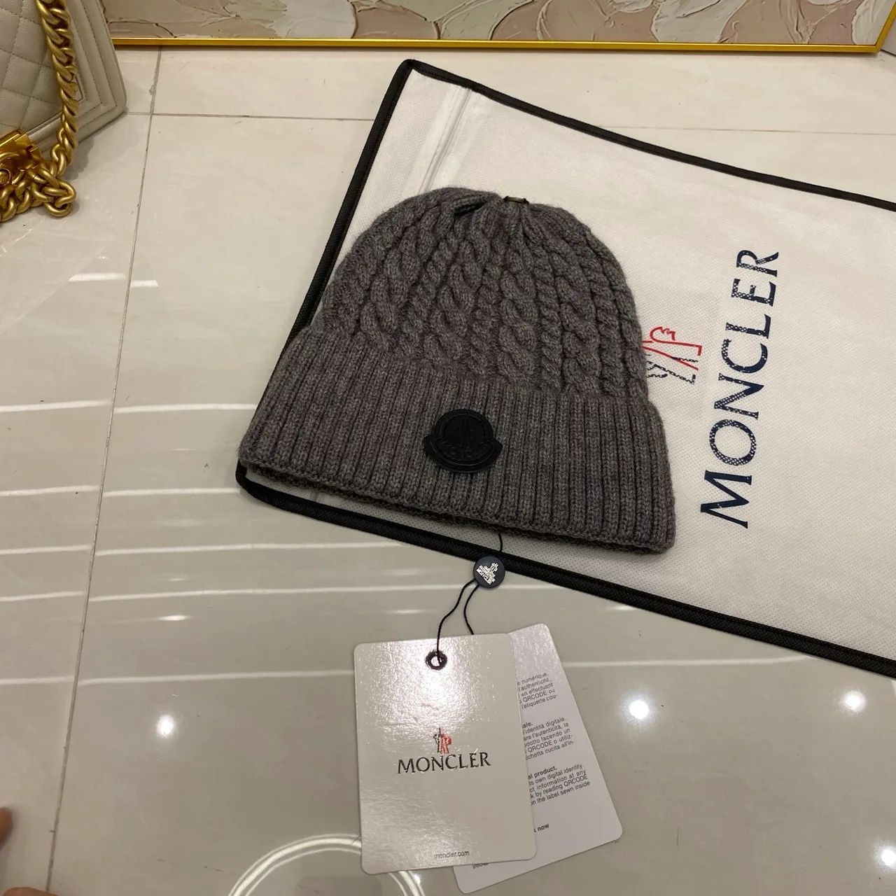 Moncler Cable Beanie in Black & White & Brown & Beige & Grey & Burgundy · view 6