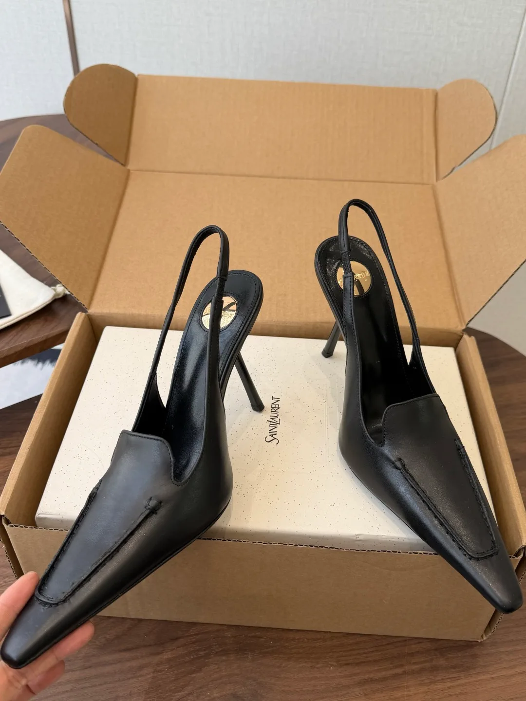 Saint Laurent Cowhide Slingback Heels in Black · view 4