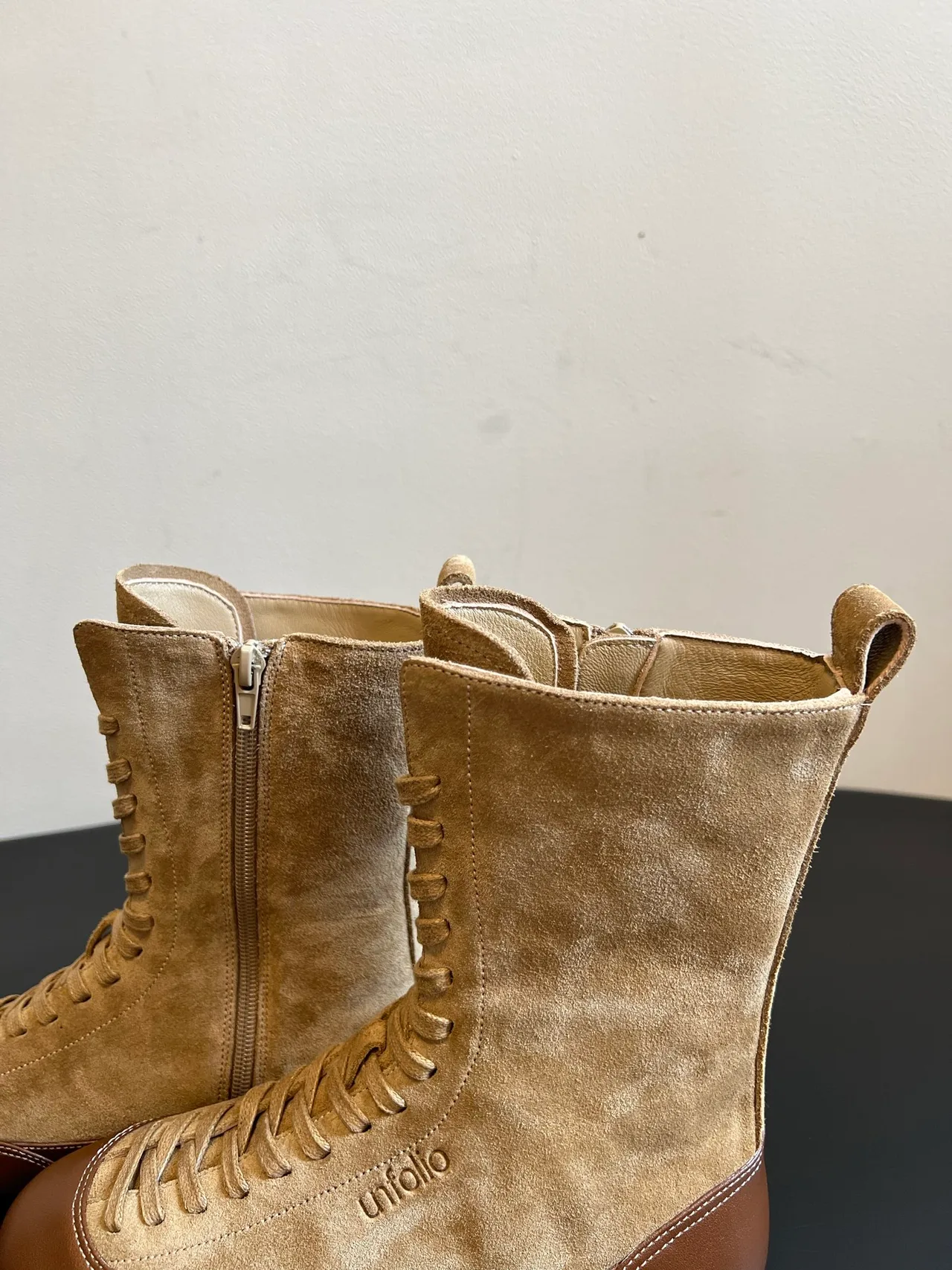 Suede-Look Side-Zip Lace-Up Boots in Brown · view 8